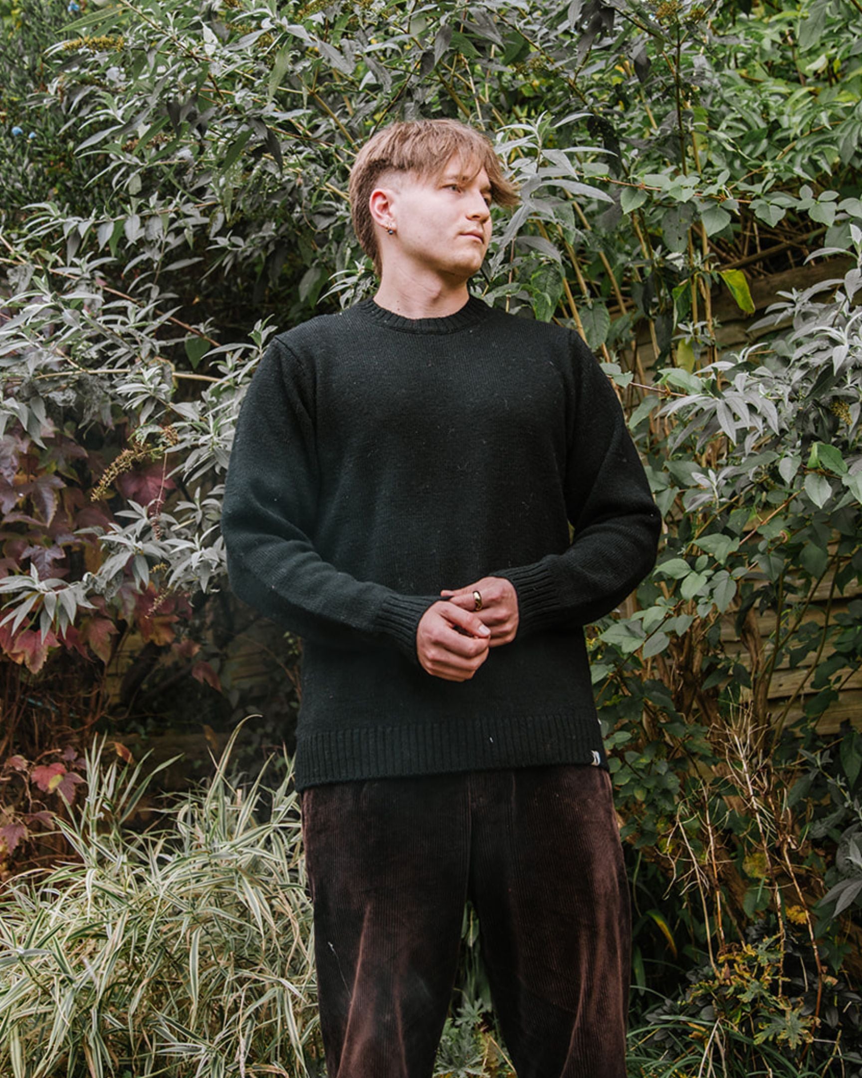 Image of model wearing Makers Crew Jumper. 