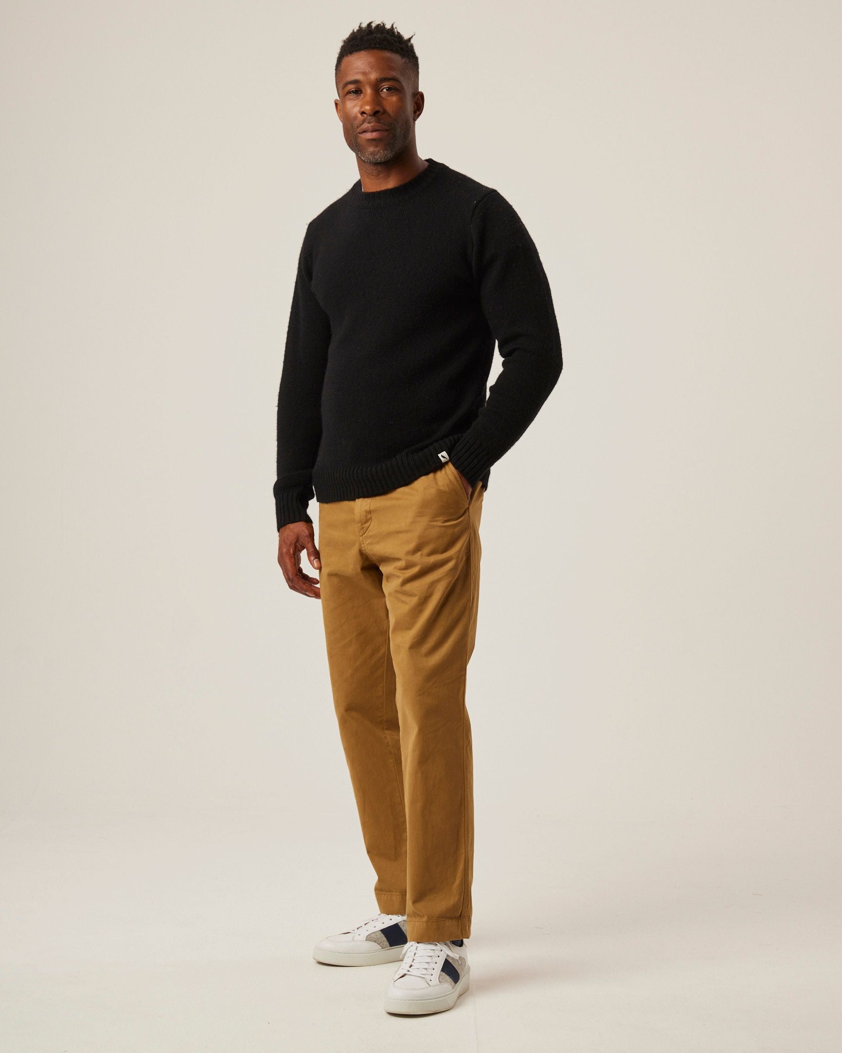 Image of model wearing Makers Crew Jumper. 