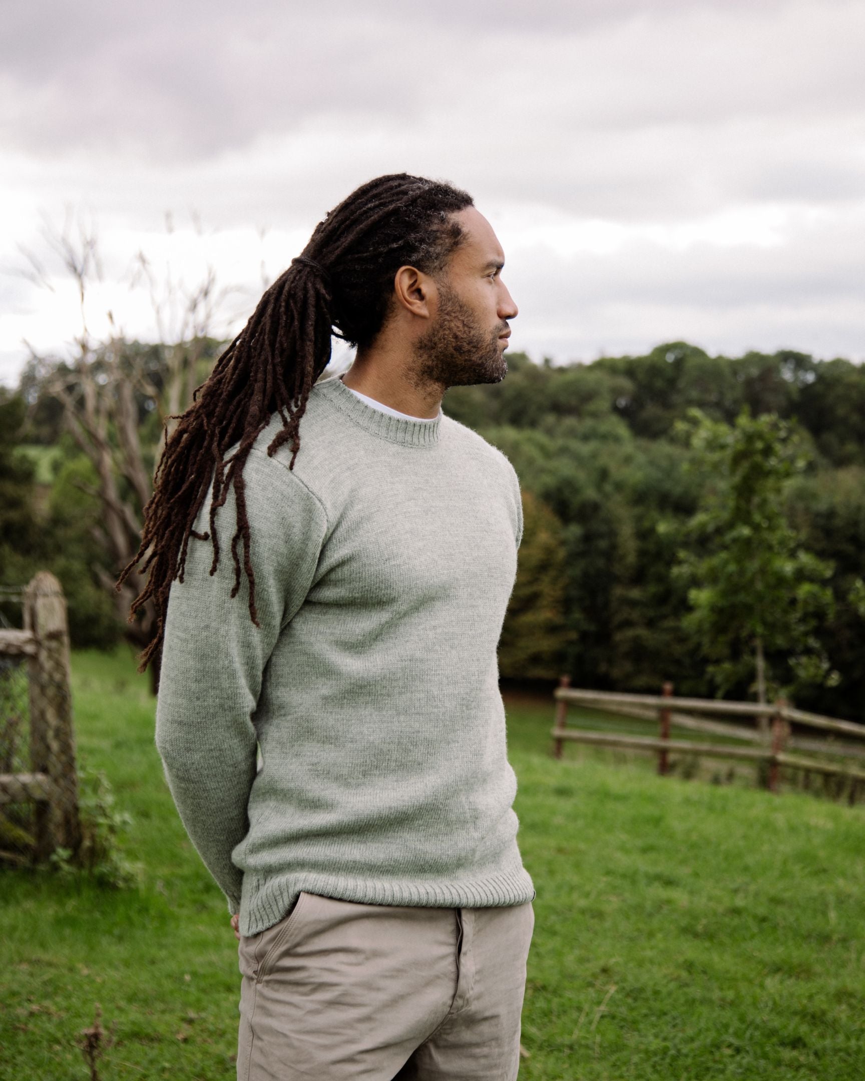 Image of model wearing Makers Crew Jumper. 