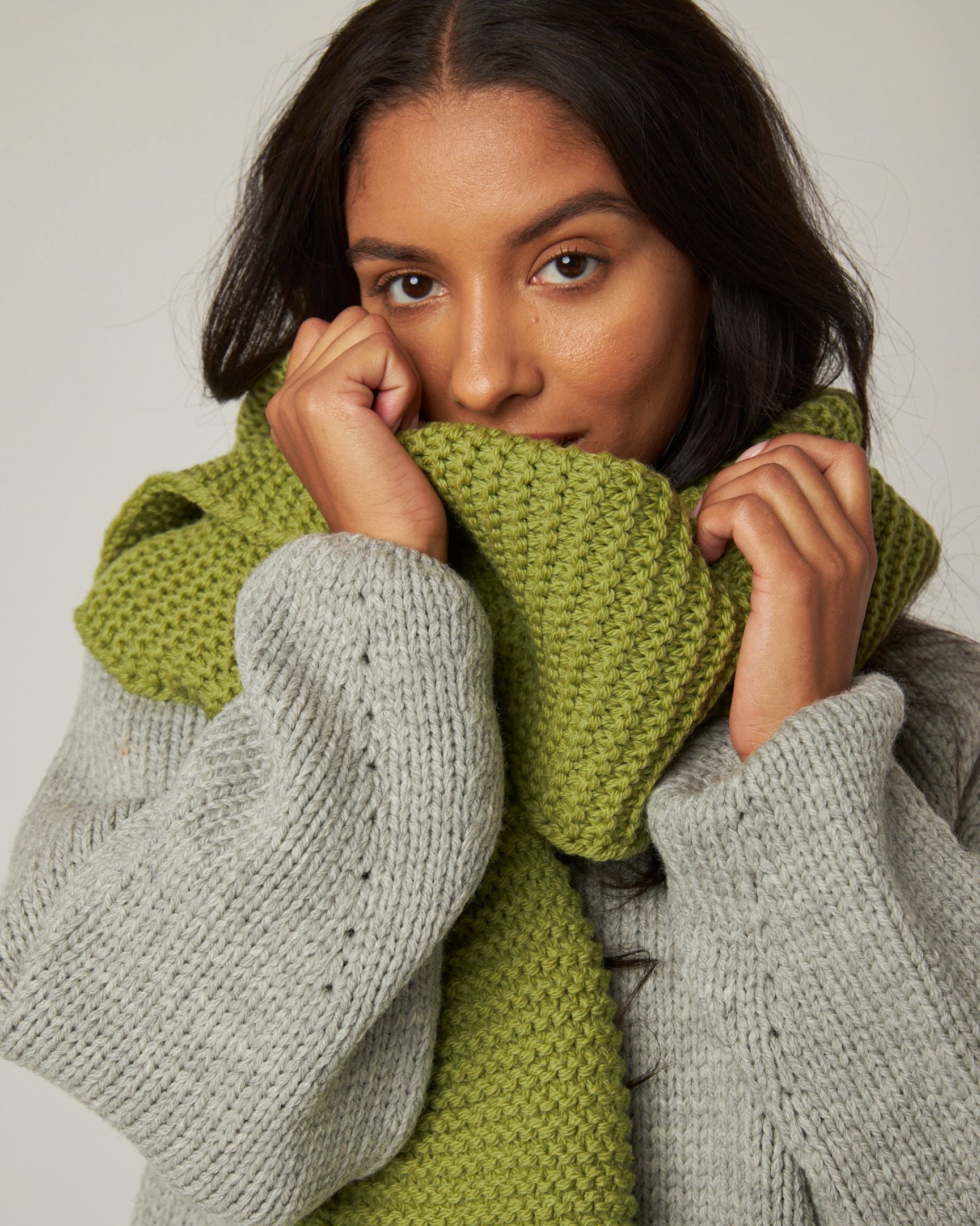 Image of model wearing Oversized Scarf. One Size