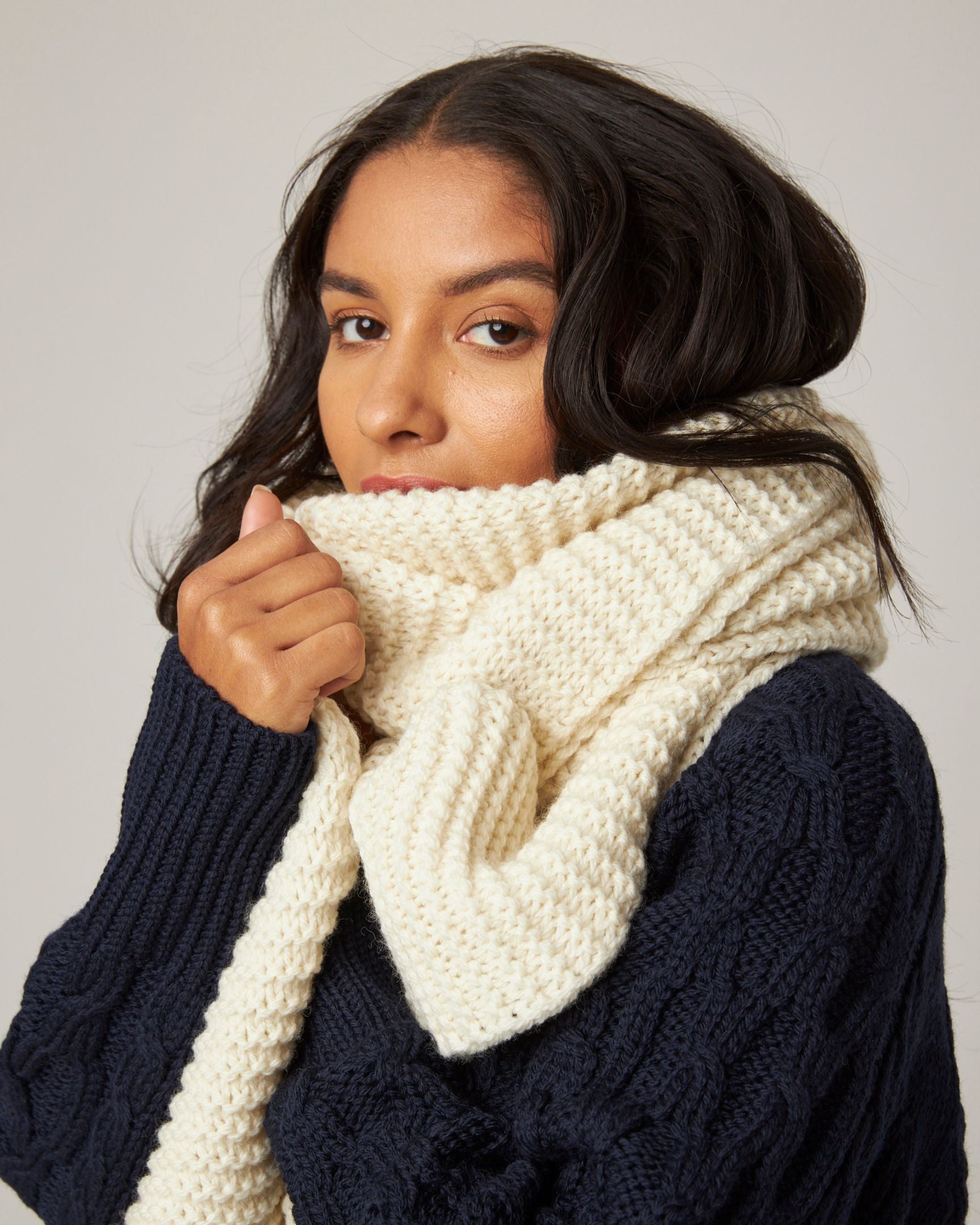 Image of model wearing Oversized Scarf. One Size