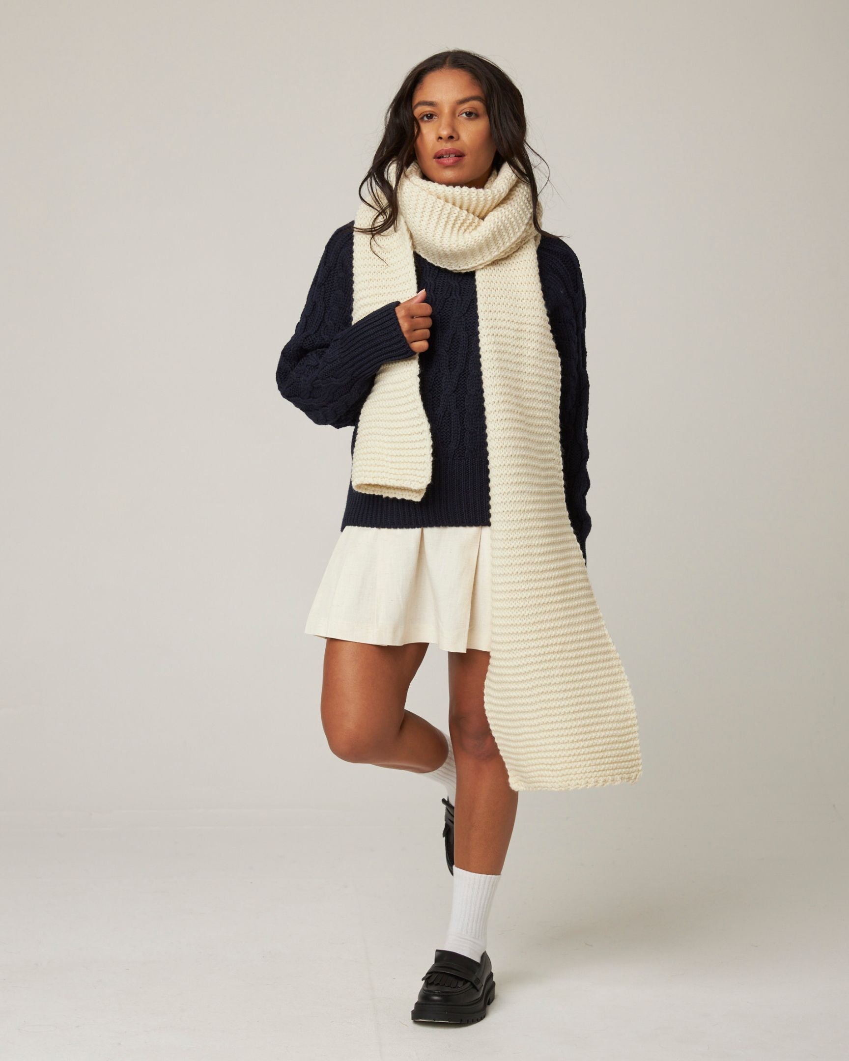 Image of model wearing Oversized Scarf. One Size