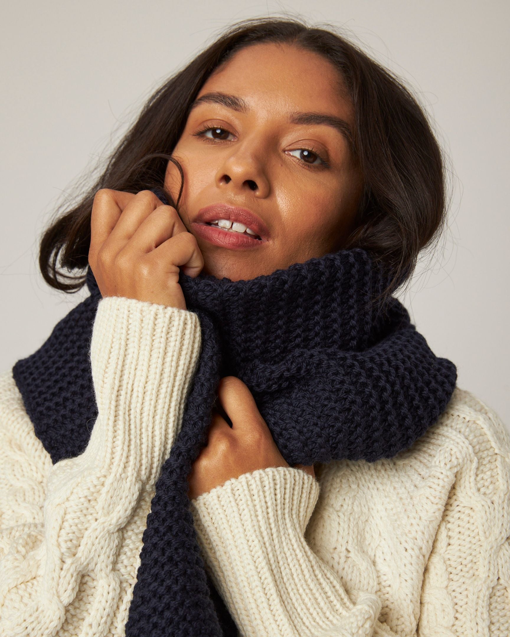 Image of model wearing Oversized Scarf. One Size