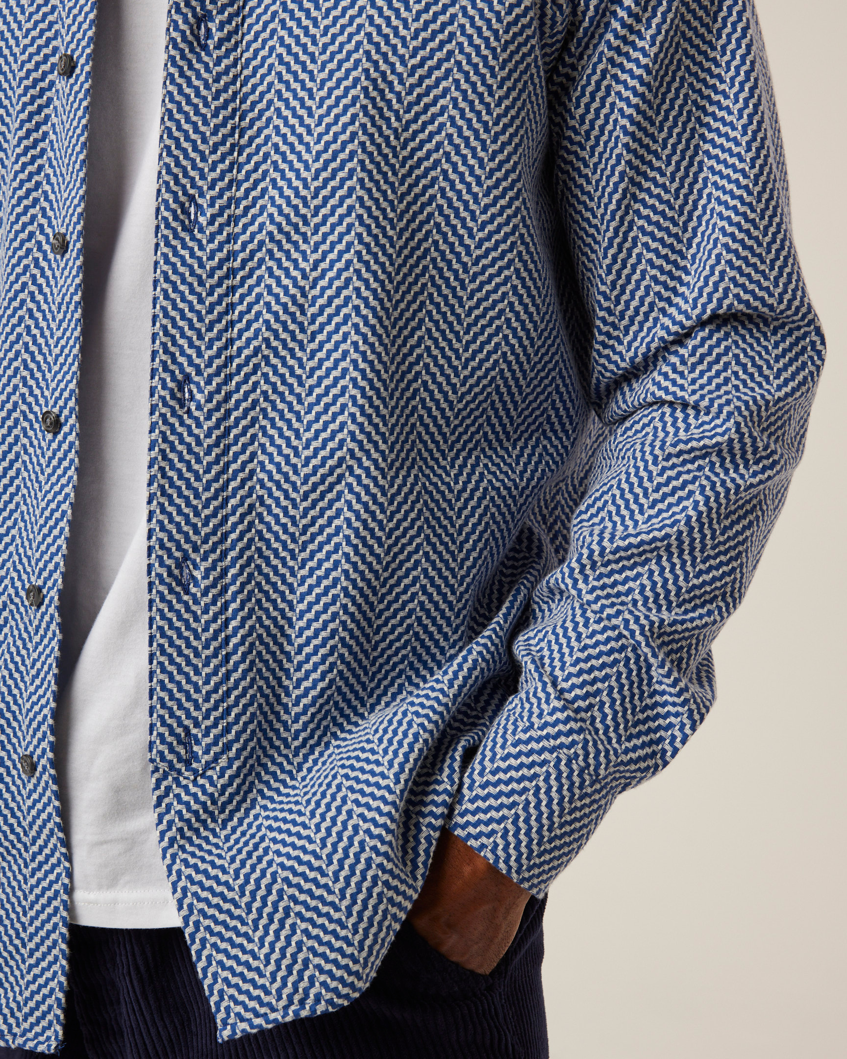 Image of model wearing Club Shirt. 