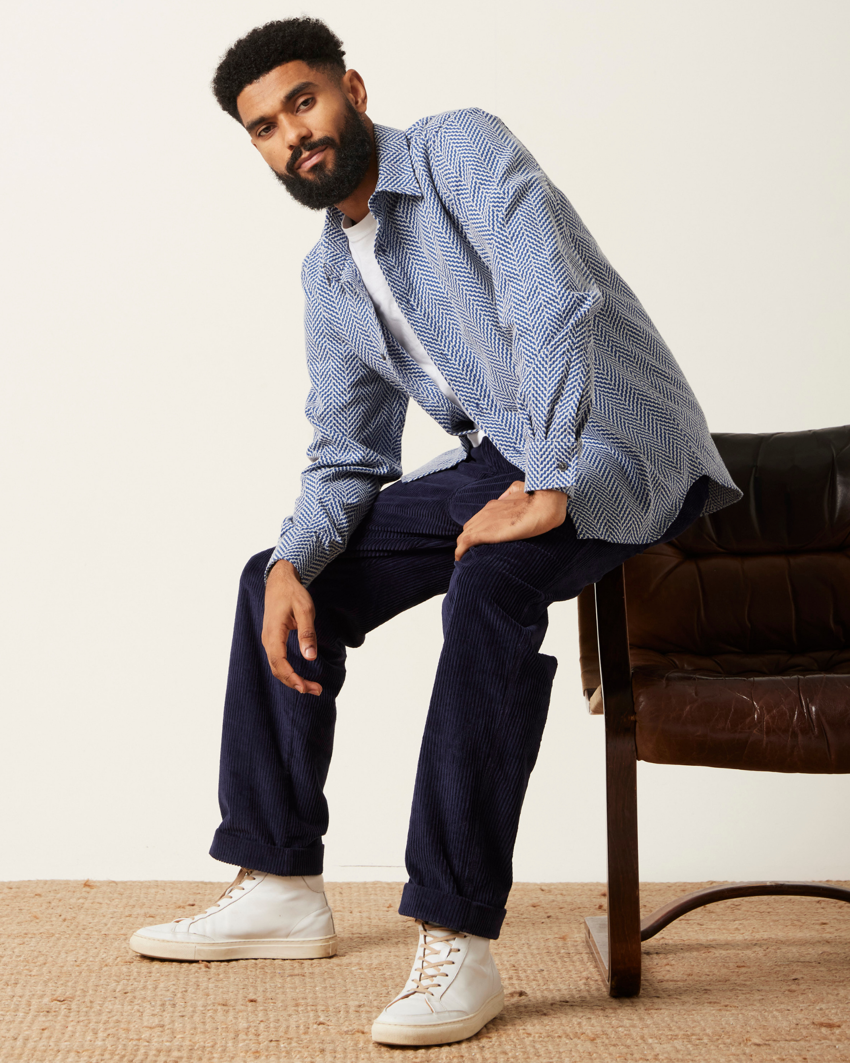 Image of model wearing Club Shirt. 