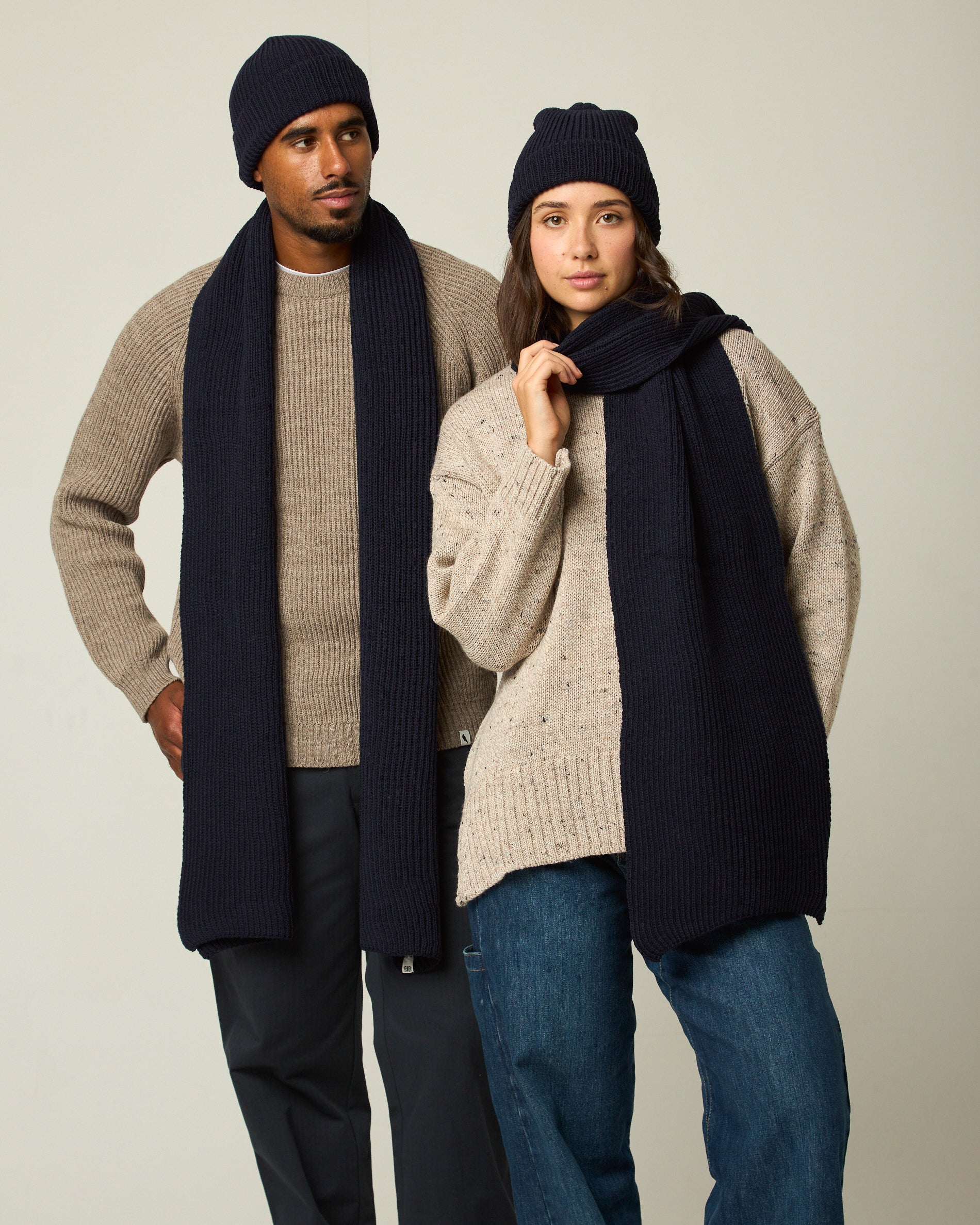 Image of model wearing Porter Ribbed Beanie. One Size 
