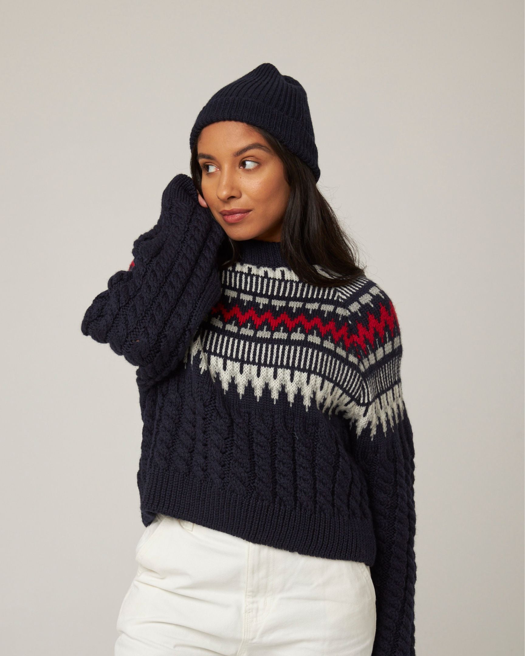 Image of model wearing Porter Ribbed Beanie. One Size 