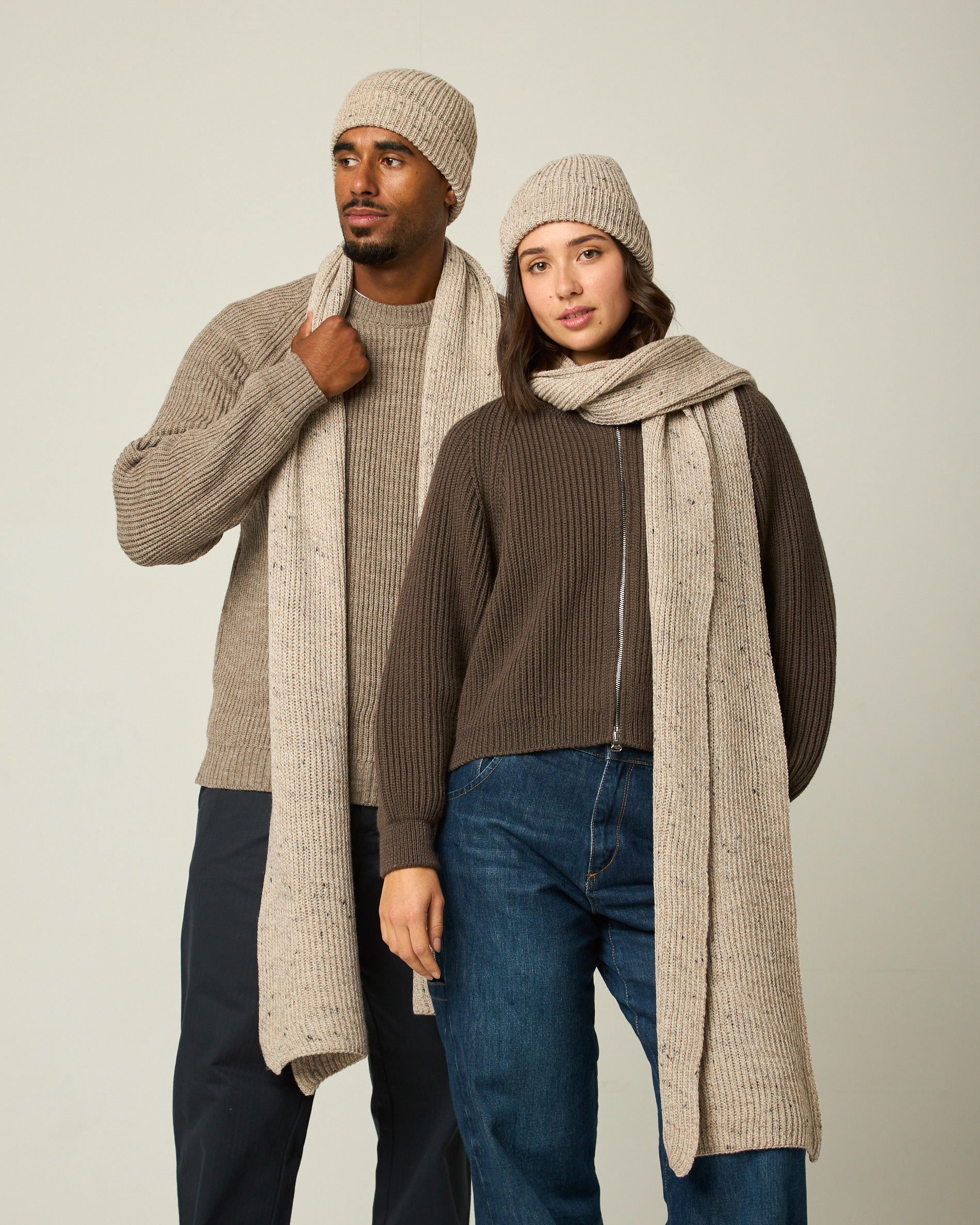 Image of model wearing Porter Ribbed Beanie. One Size 