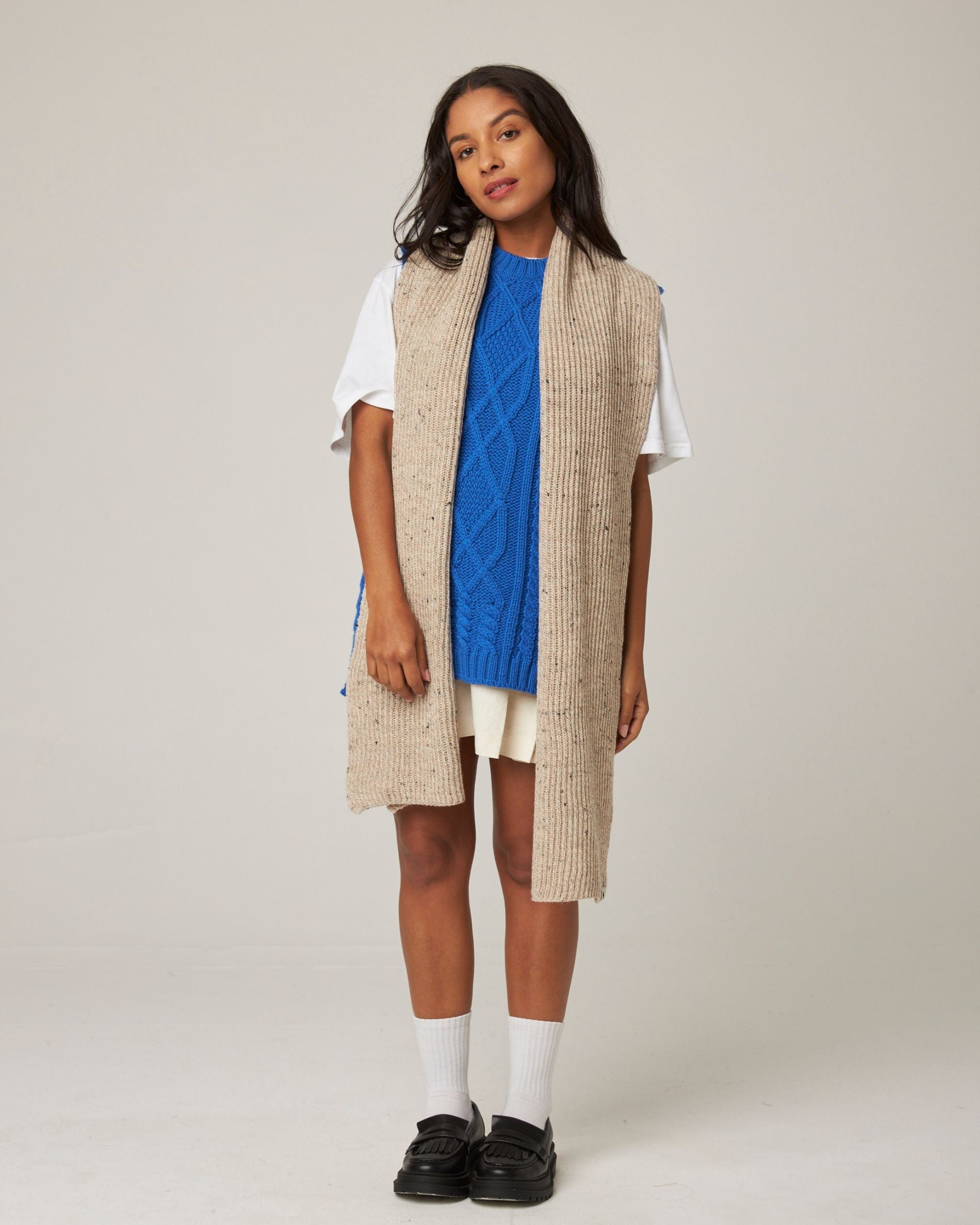 Image of model wearing Porter Ribbed Scarf. One Size 