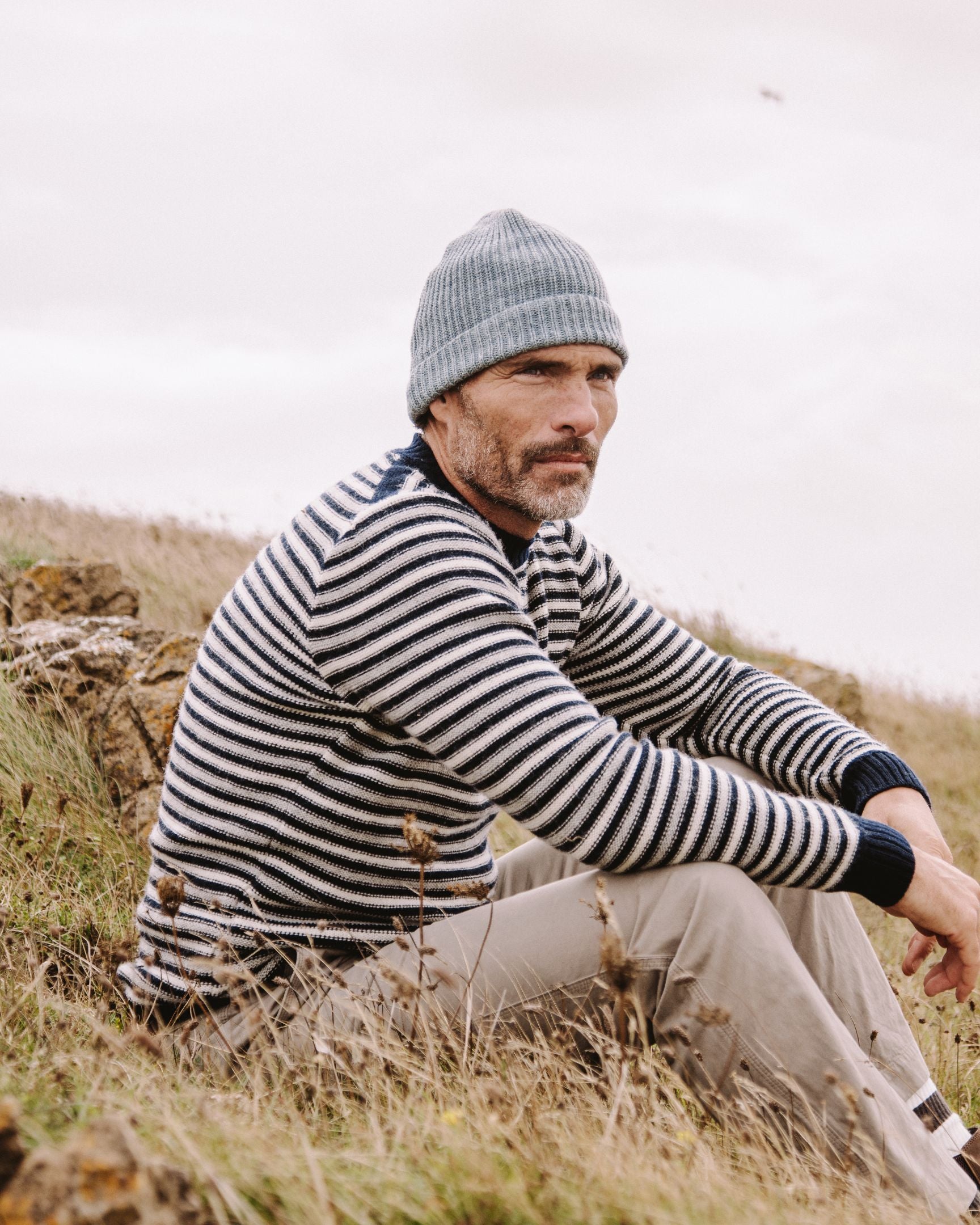 Image of model wearing Porter Ribbed Beanie. One Size 