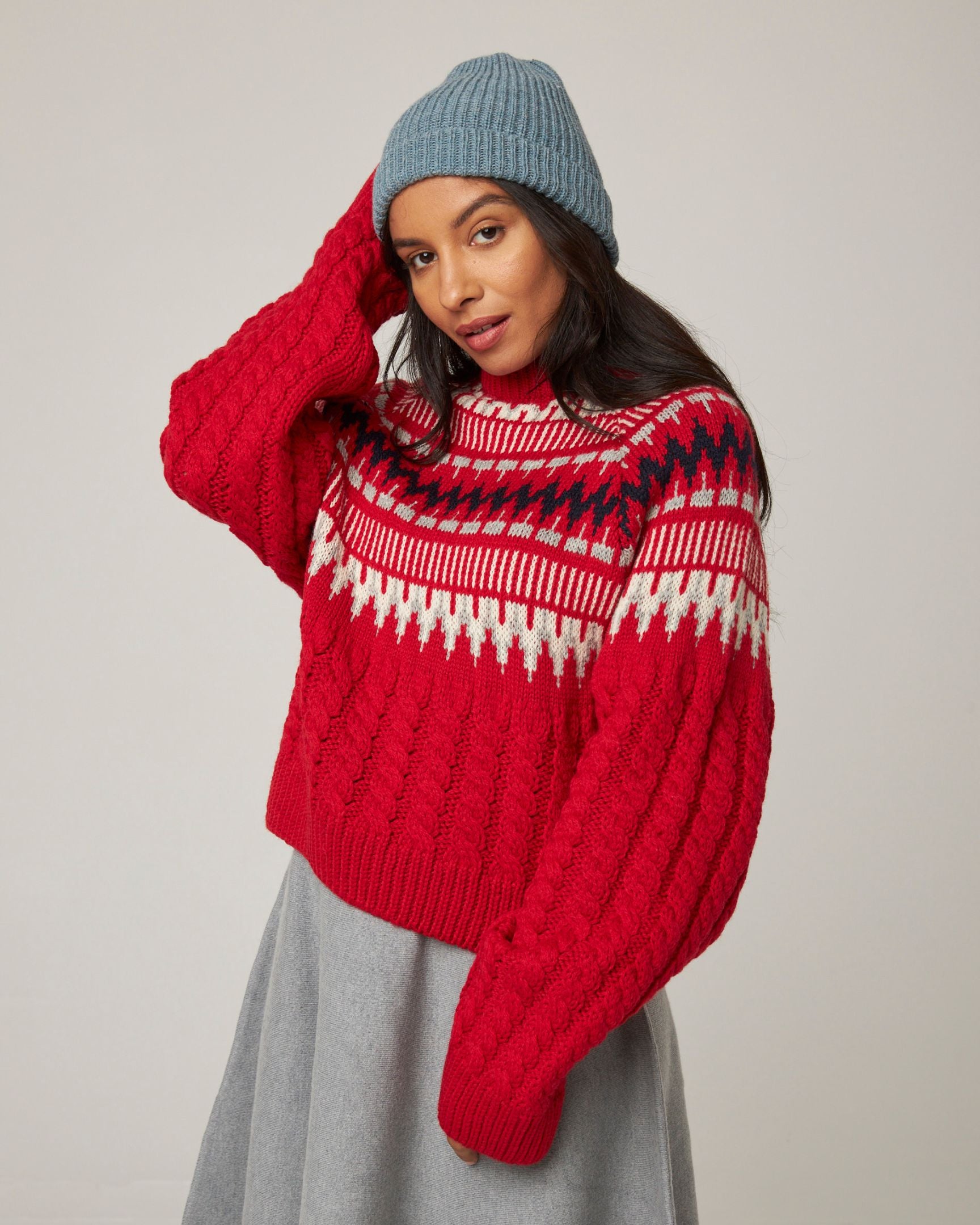Image of model wearing Porter Ribbed Beanie. One Size 