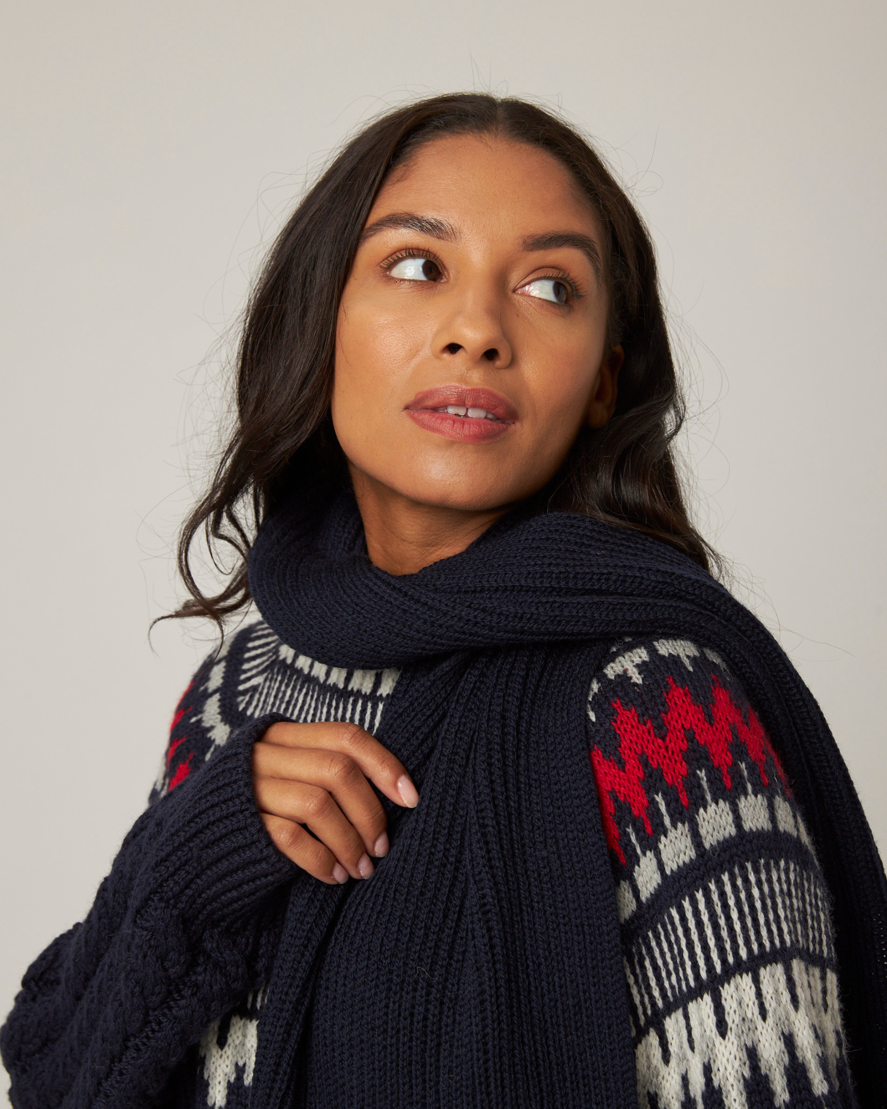 Image of model wearing Porter Ribbed Scarf. One Size 