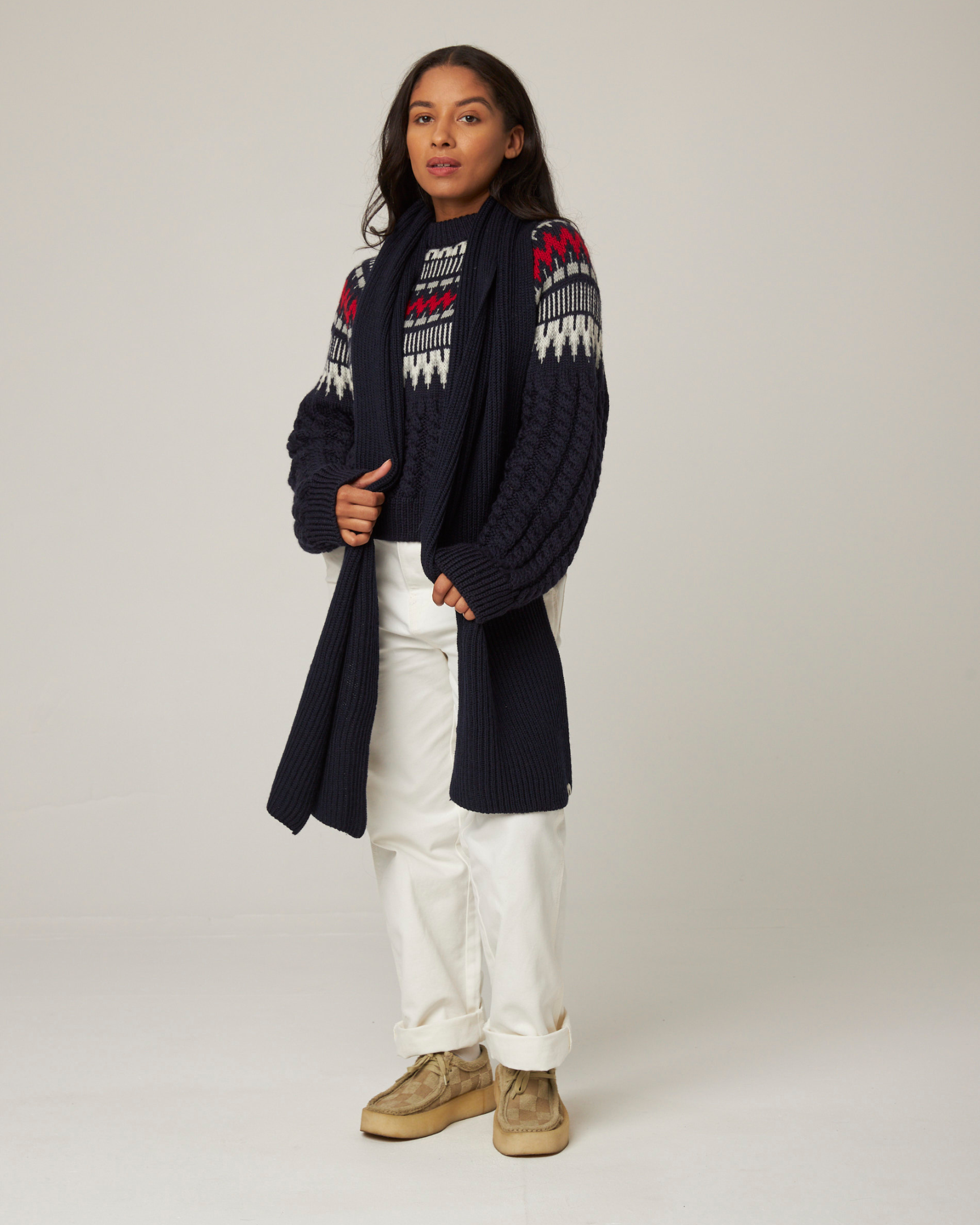 Image of model wearing Porter Ribbed Scarf. One Size 