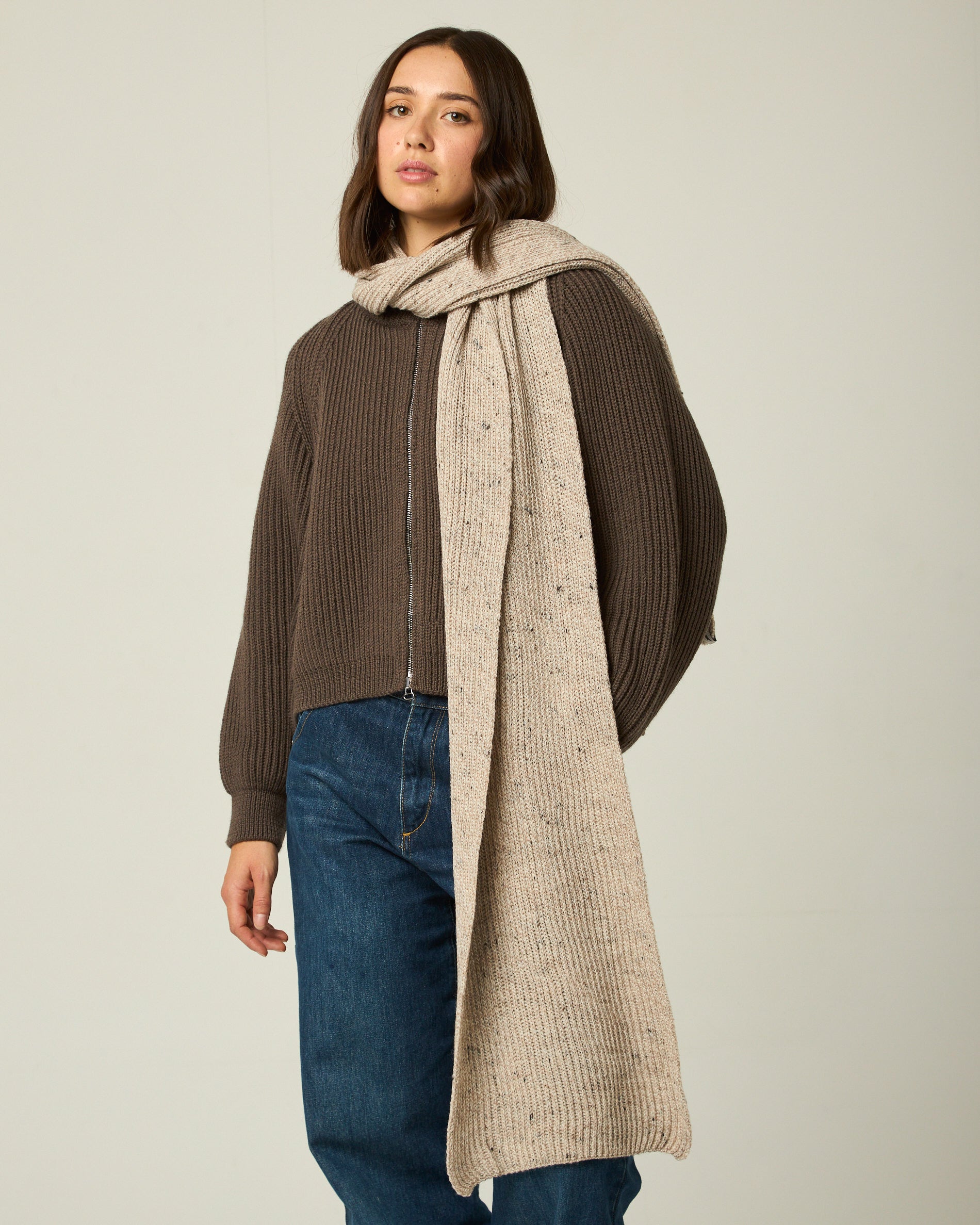 Image of model wearing Porter Ribbed Scarf. One Size 