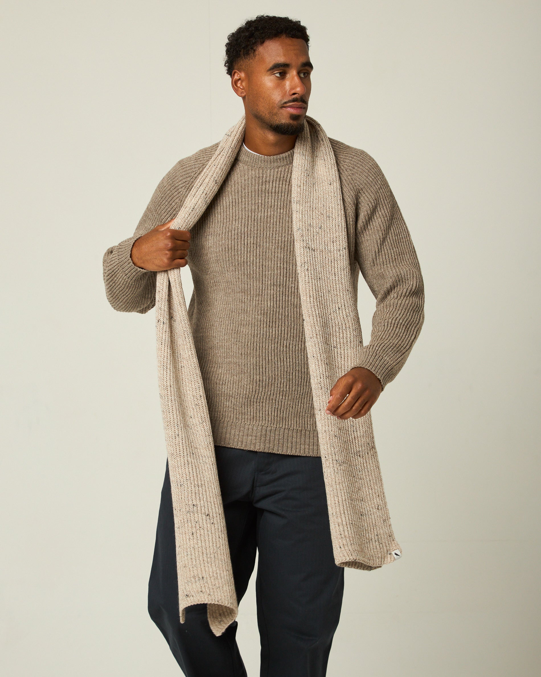 Image of model wearing Porter Ribbed Scarf. One Size 