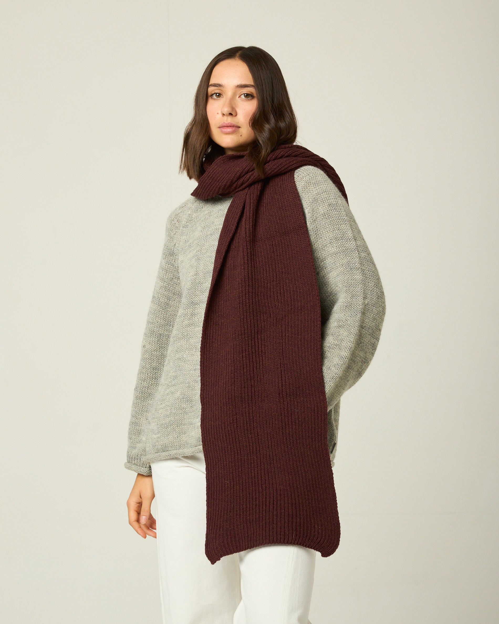Image of model wearing Porter Ribbed Scarf. One Size 