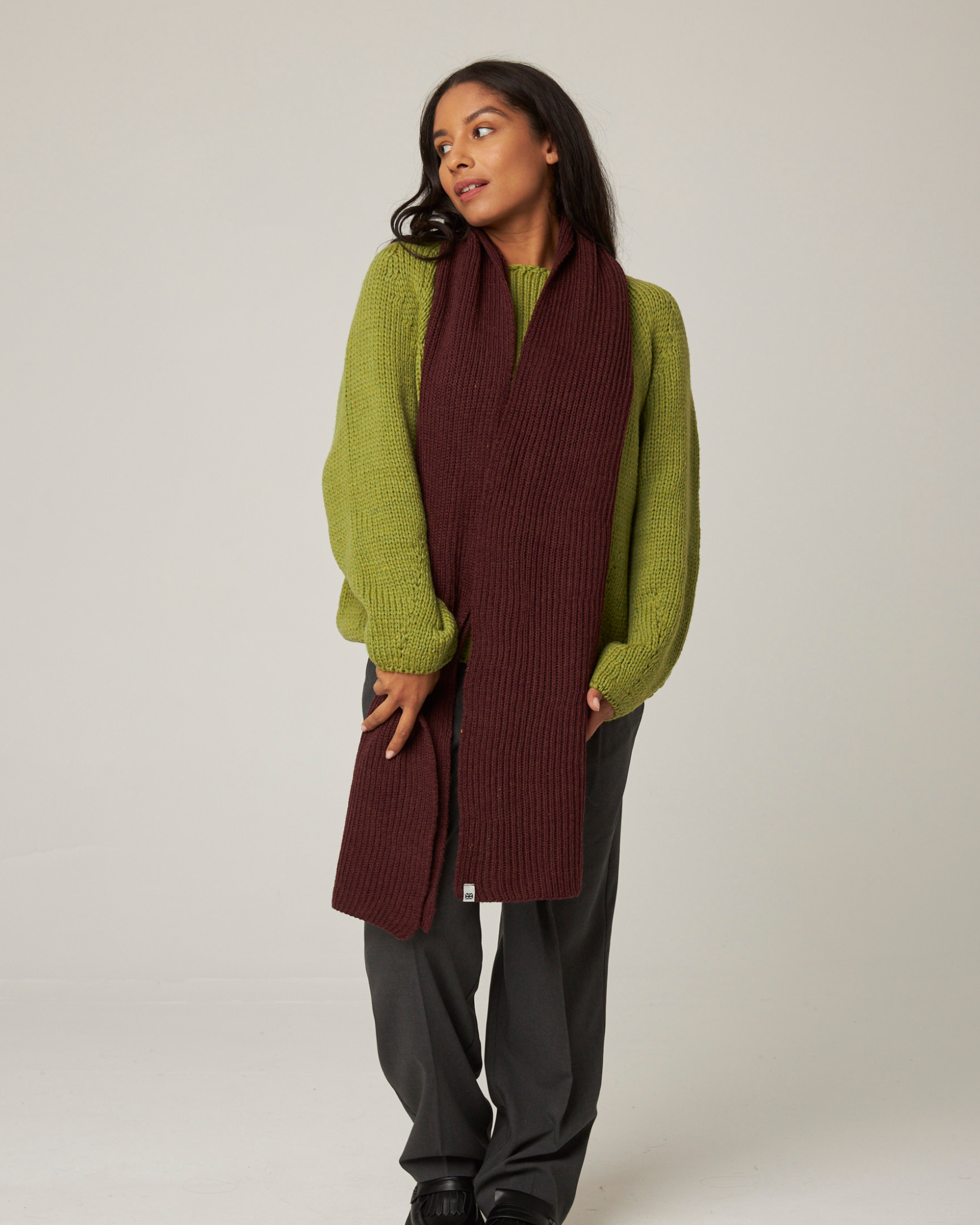 Image of model wearing Porter Ribbed Scarf. One Size 