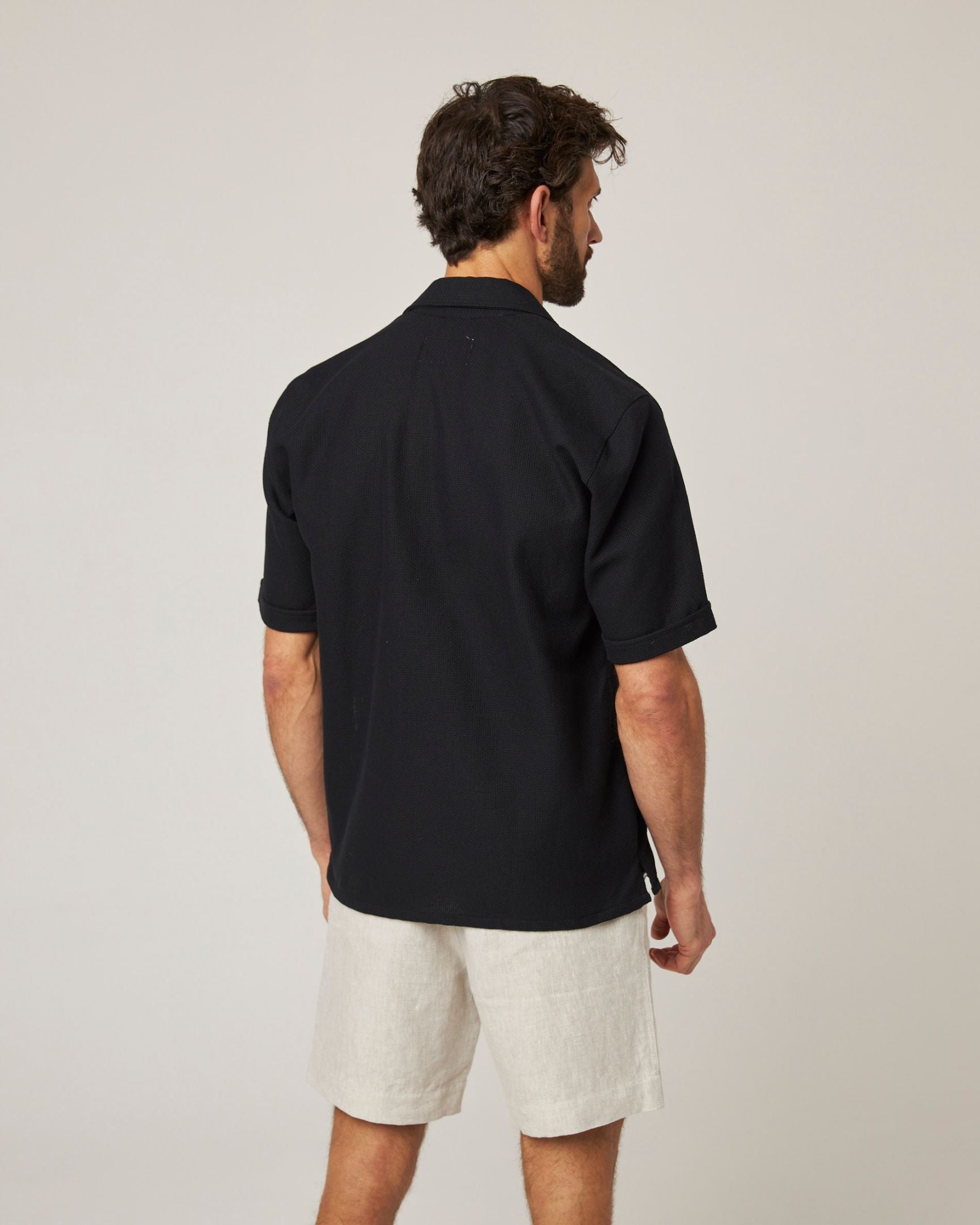 Image of model wearing Quay Cuban Collar Shirt . 