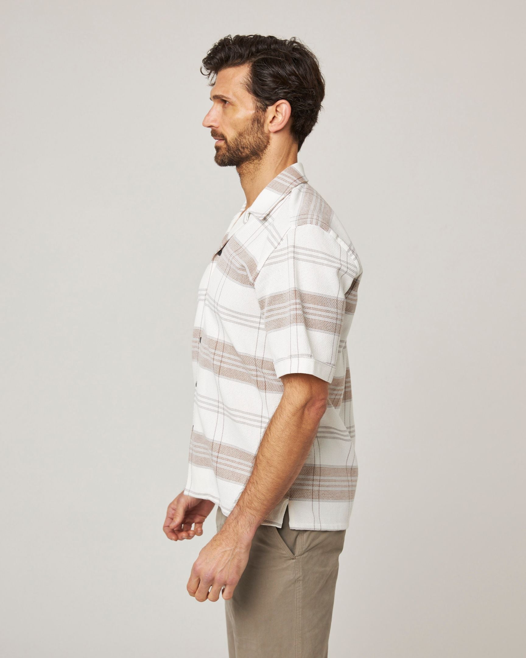 Image of model wearing Quay Cuban Collar Shirt . 