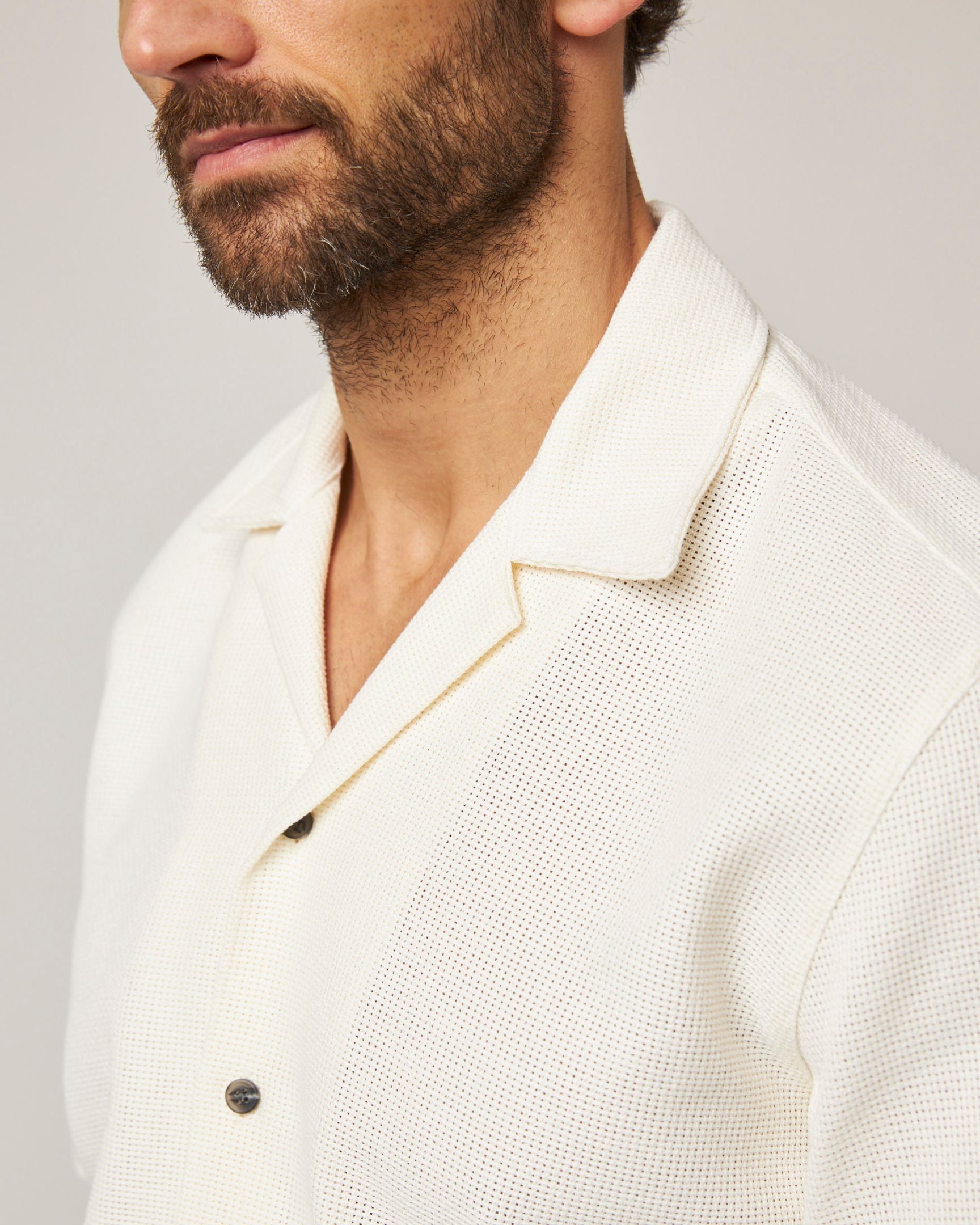 Image of model wearing Quay Cuban Collar Shirt . 