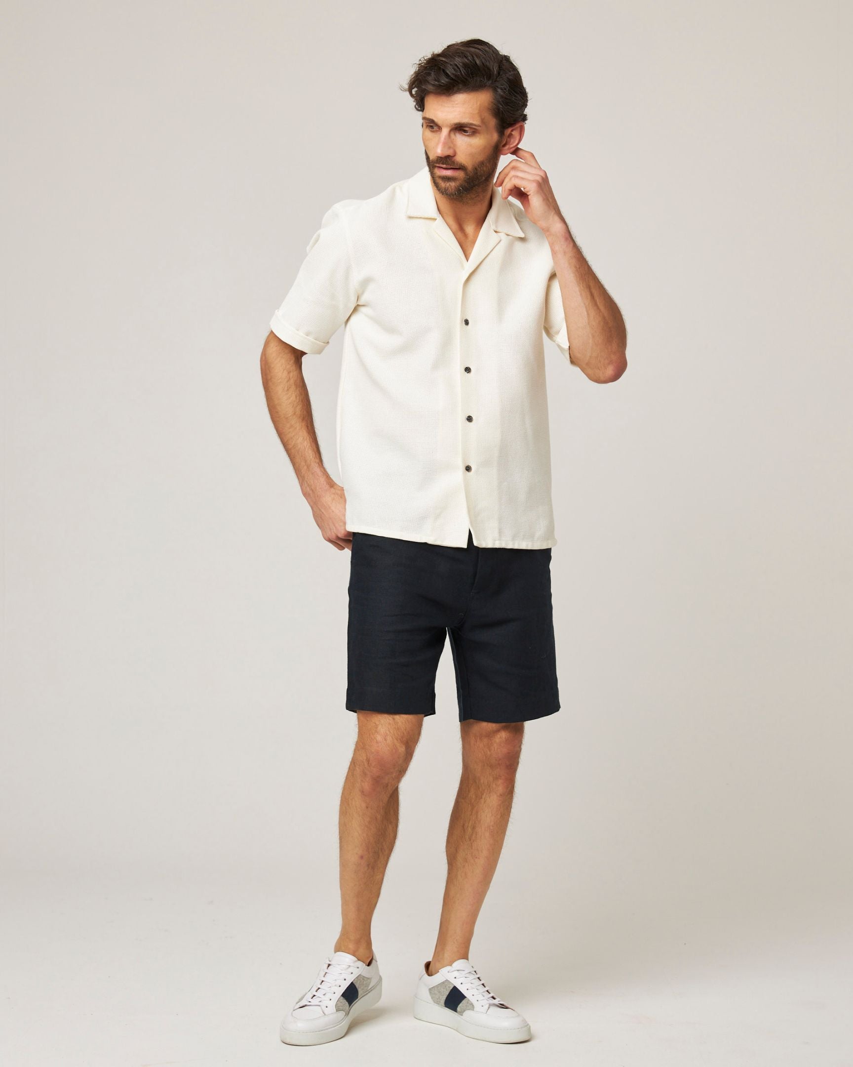 Image of model wearing Quay Cuban Collar Shirt . 