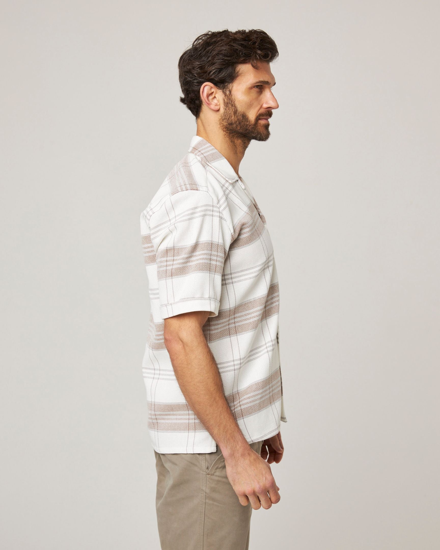 Image of model wearing Quay Cuban Collar Shirt . 