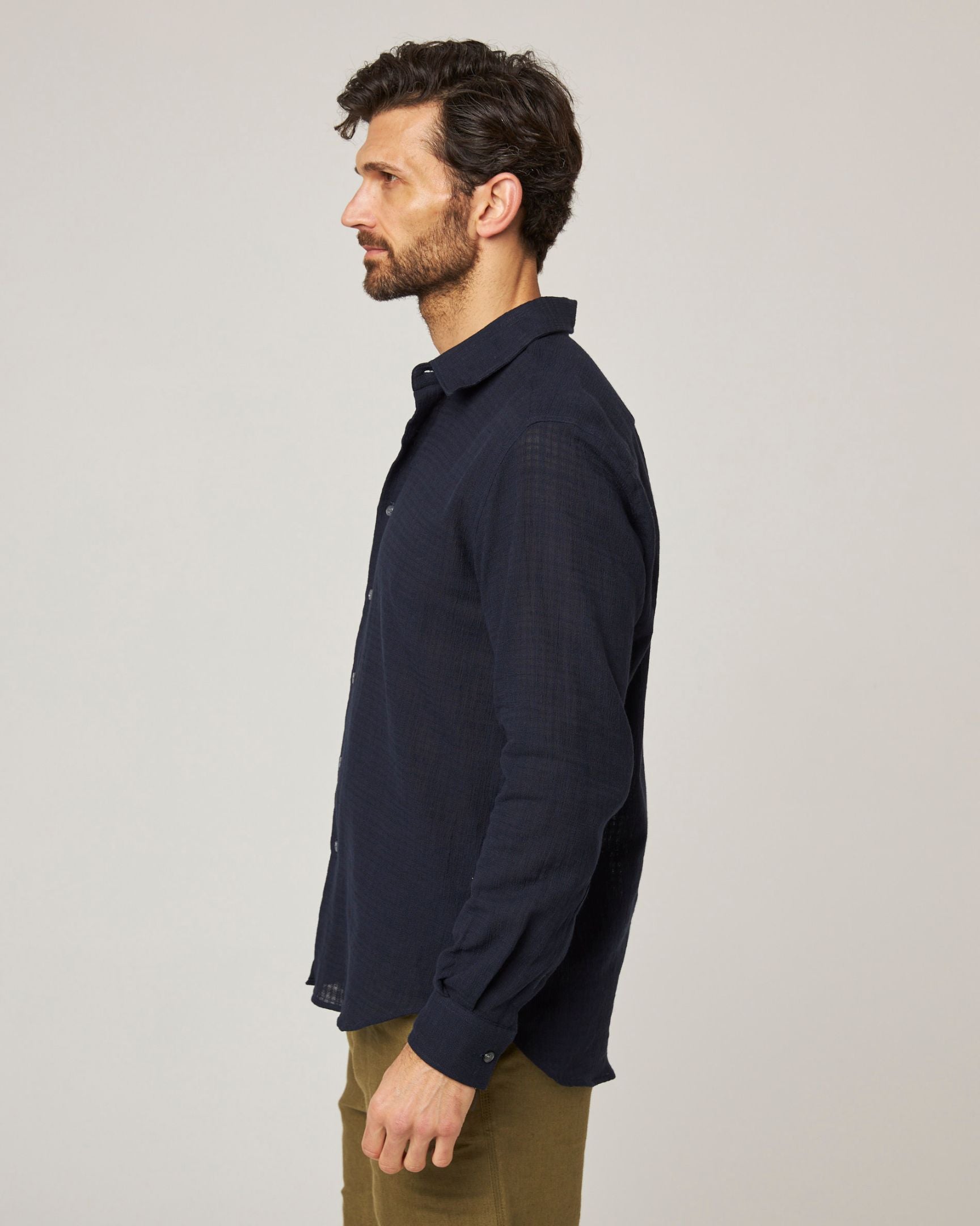 Image of model wearing Resort Shirt. 