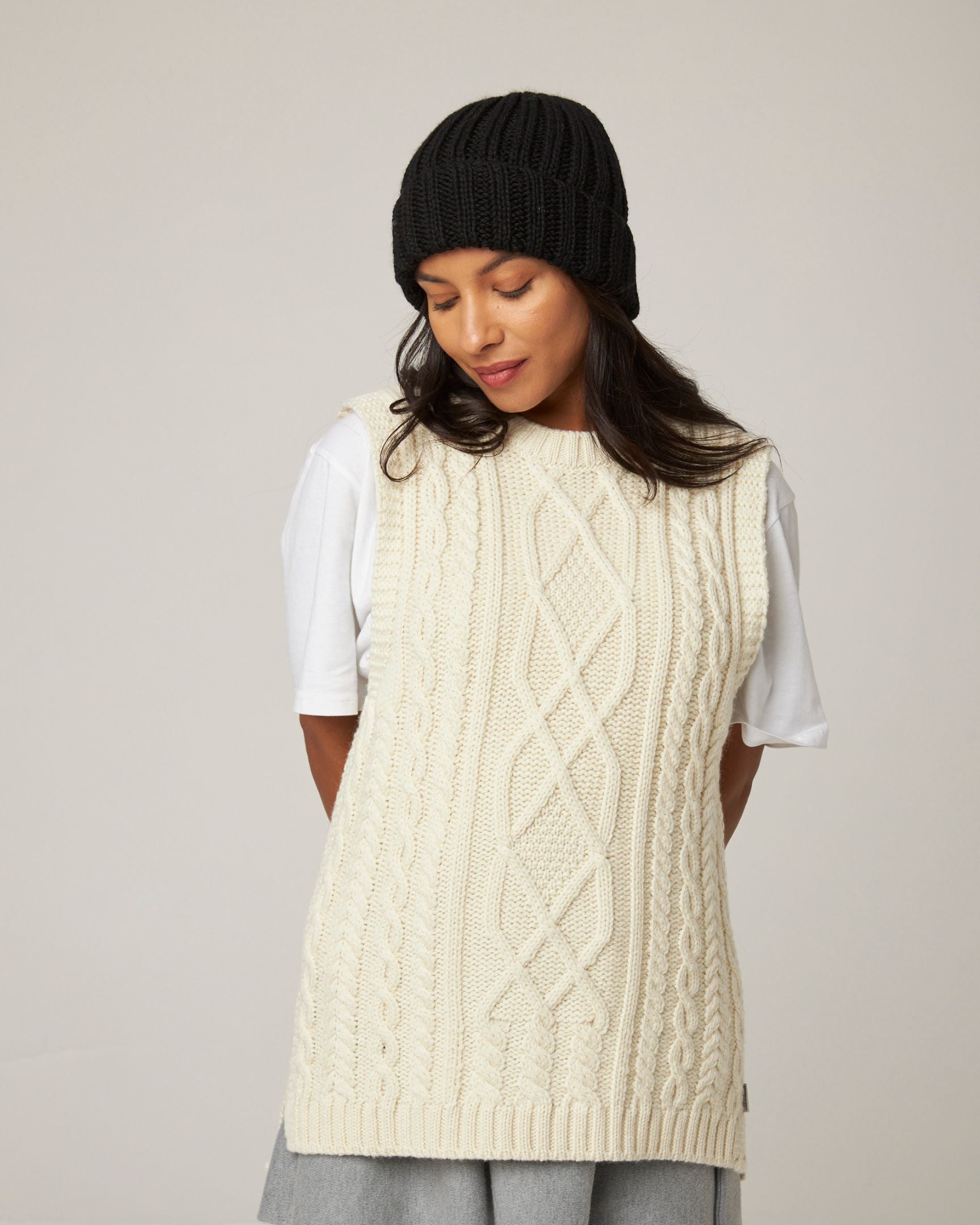 Image of model wearing Milliner Ribbed Beanie. One Size