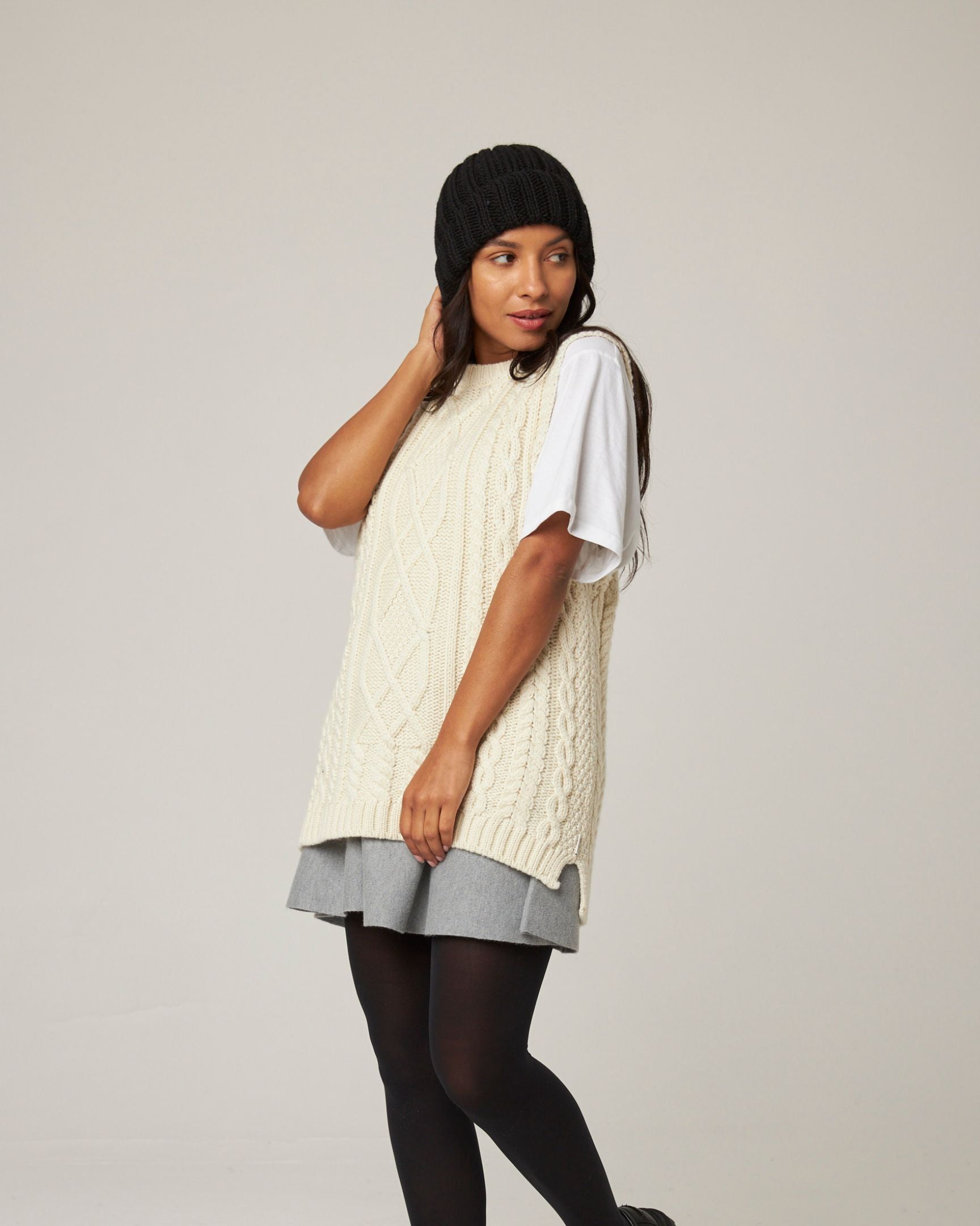 Image of model wearing Milliner Ribbed Beanie. One Size