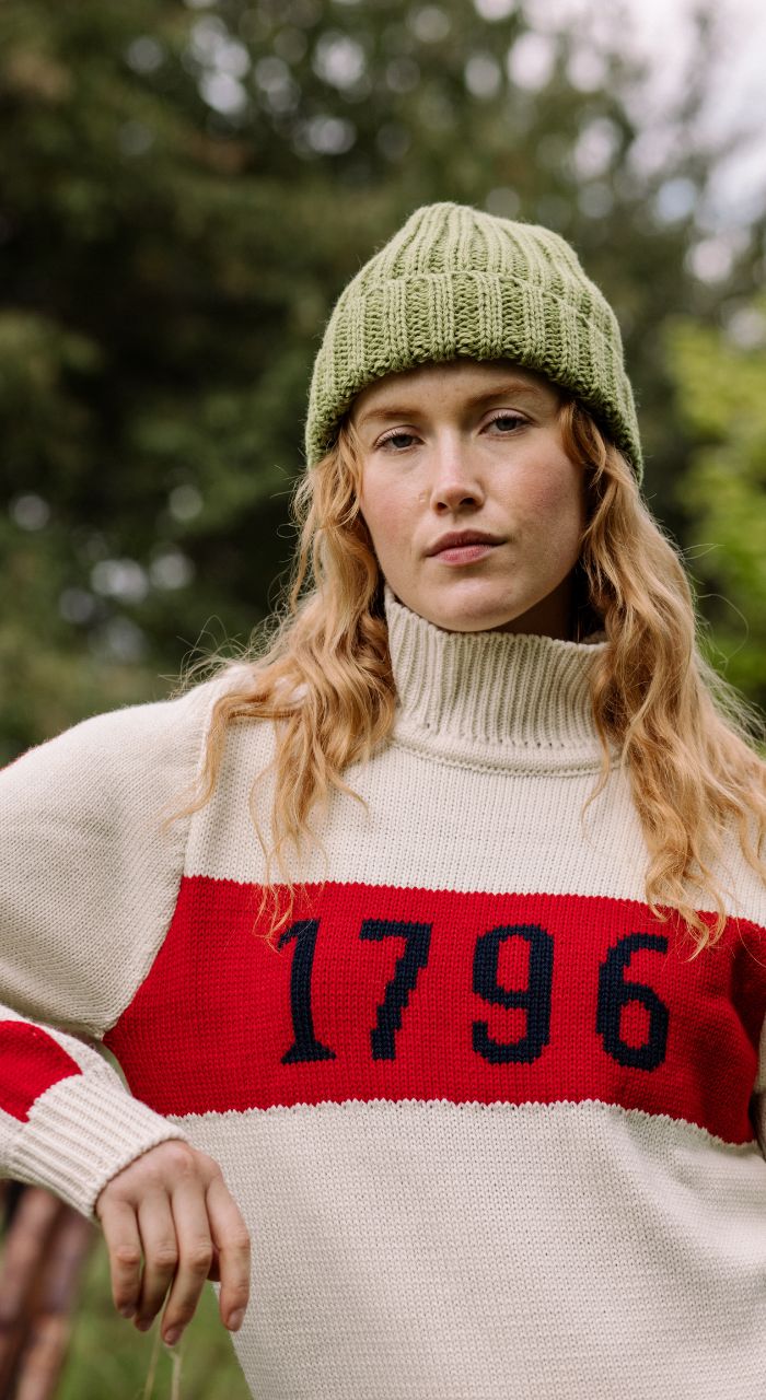 Image of model wearing Milliner Ribbed Beanie. One Size