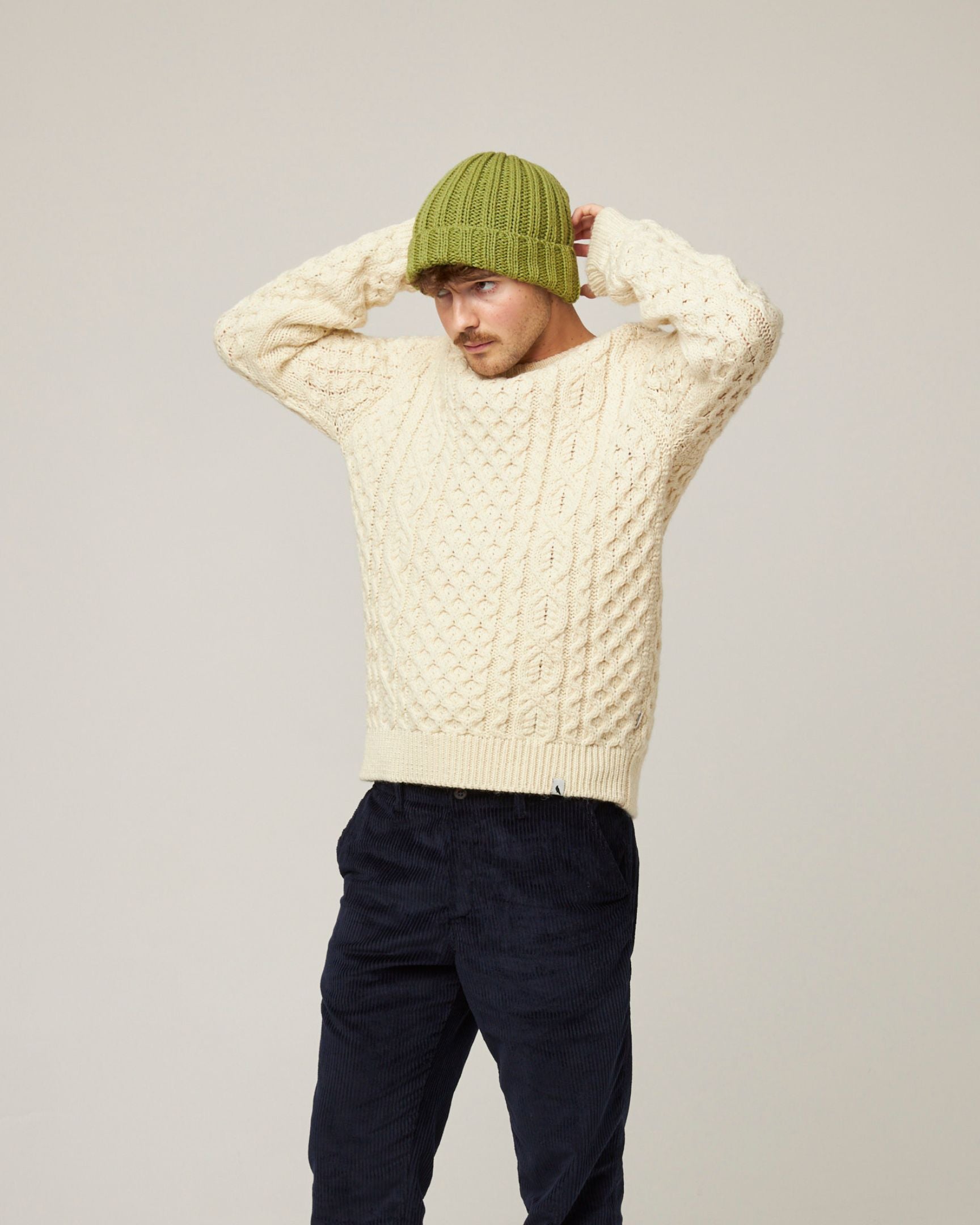 Image of model wearing Milliner Ribbed Beanie. One Size