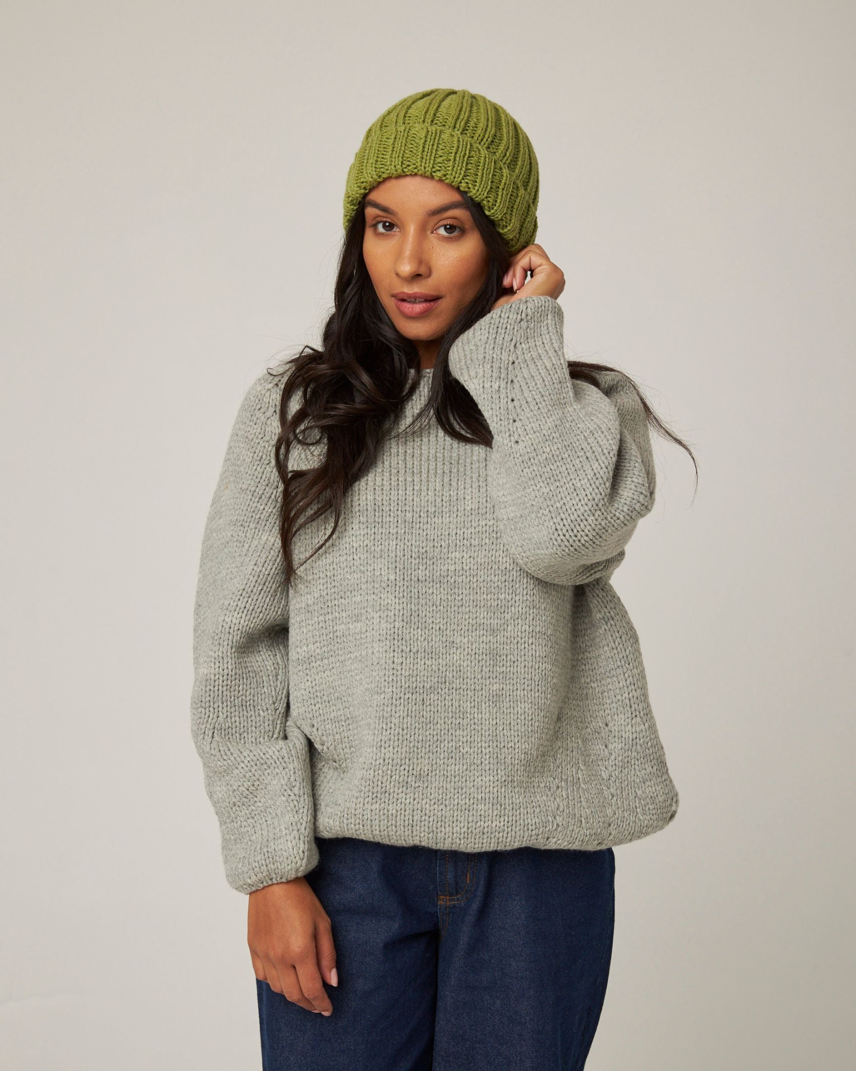 Image of model wearing Milliner Ribbed Beanie. One Size