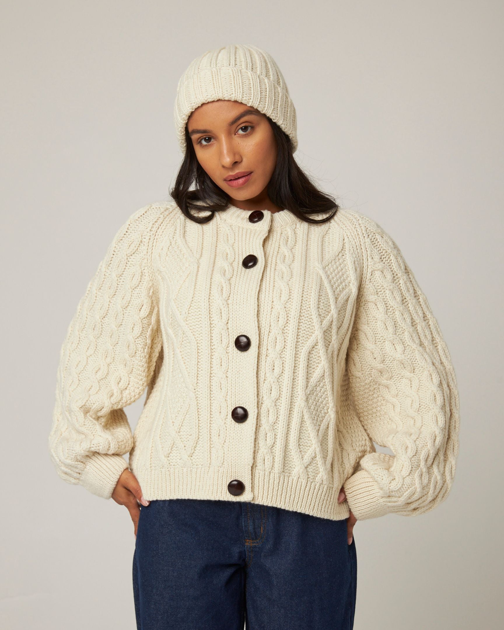 Image of model wearing Milliner Ribbed Beanie. One Size