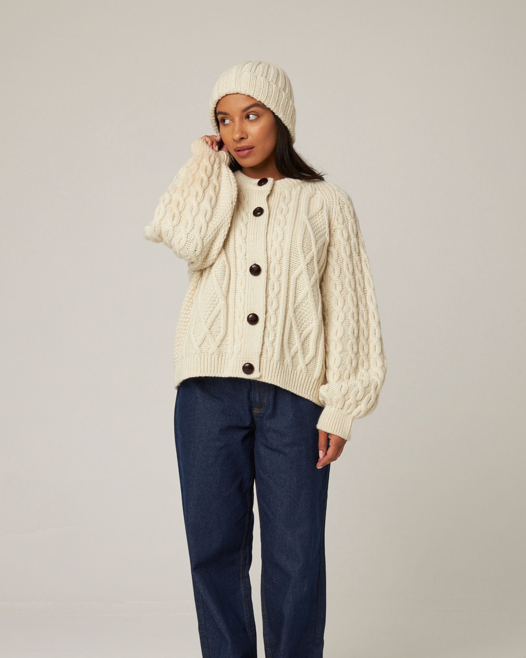 Image of model wearing Milliner Ribbed Beanie. One Size