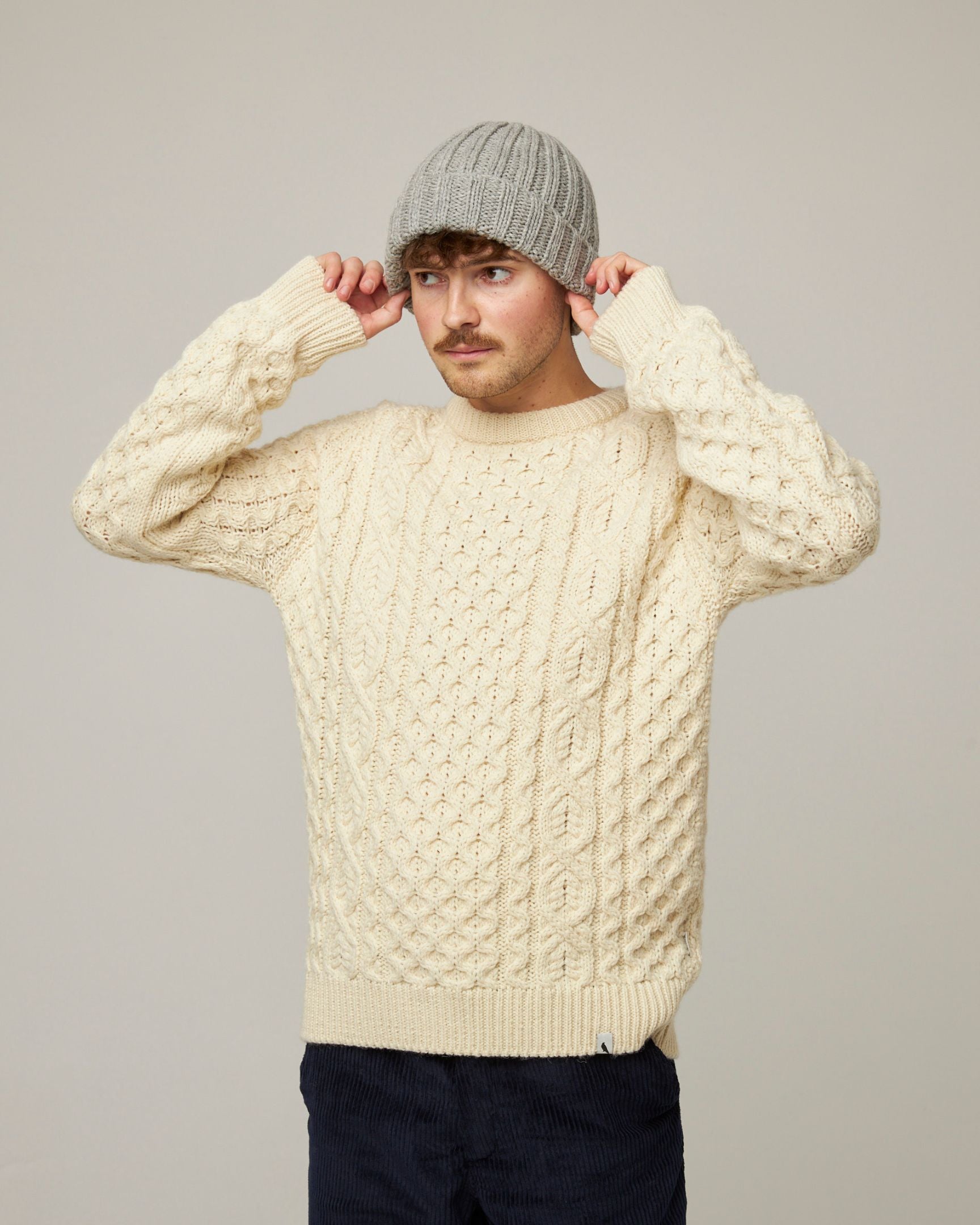 Image of model wearing Milliner Ribbed Beanie. One Size