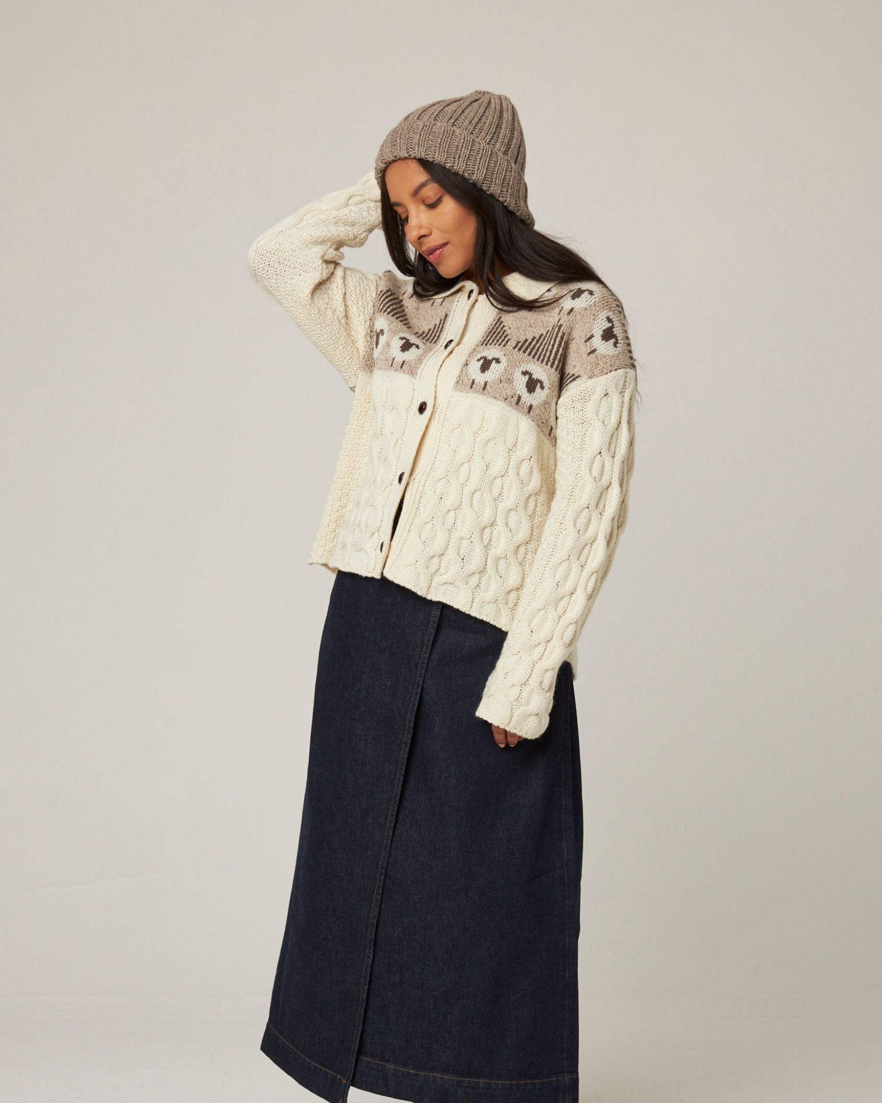 Image of model wearing Milliner Ribbed Beanie. One Size