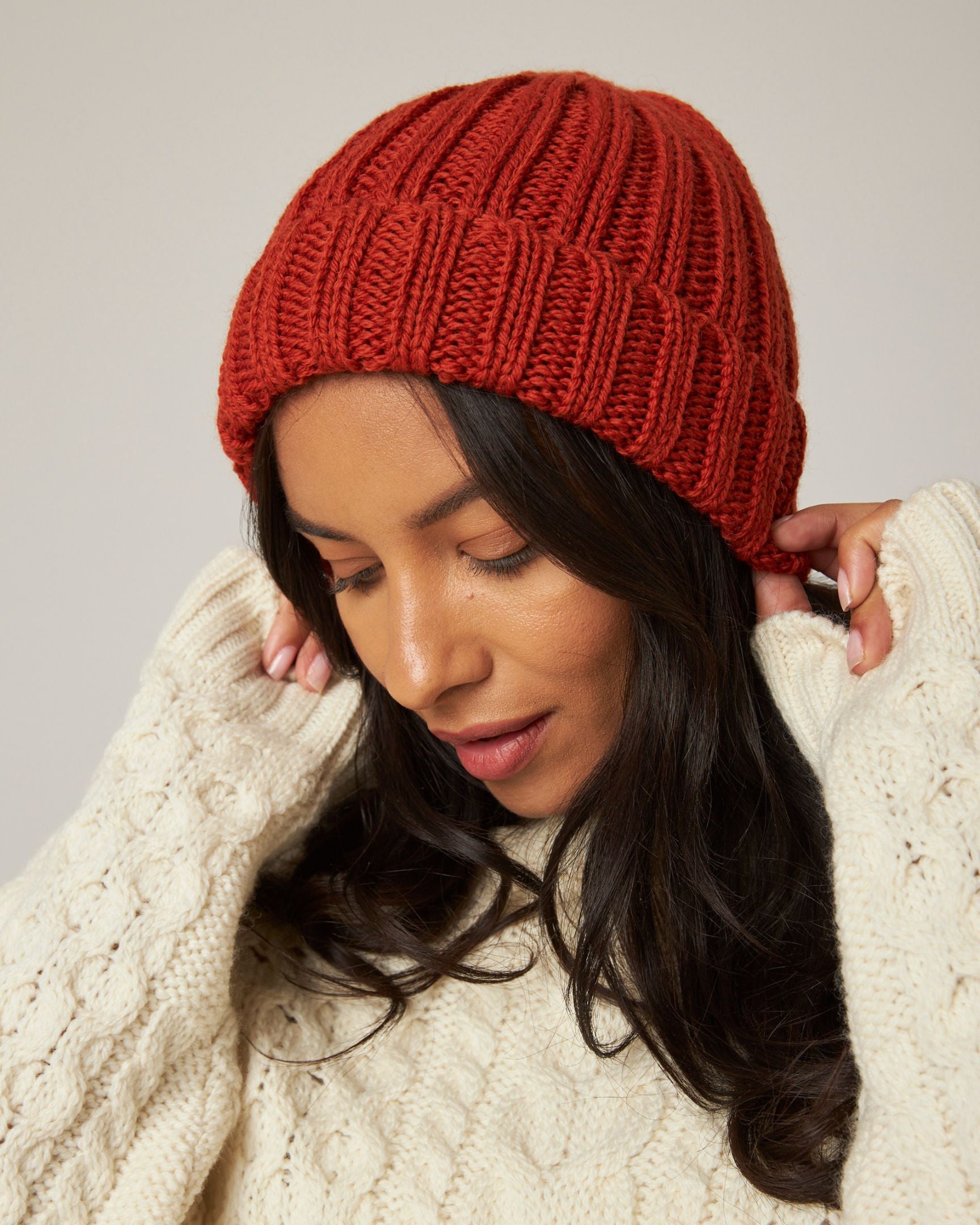 Image of model wearing Milliner Ribbed Beanie. One Size