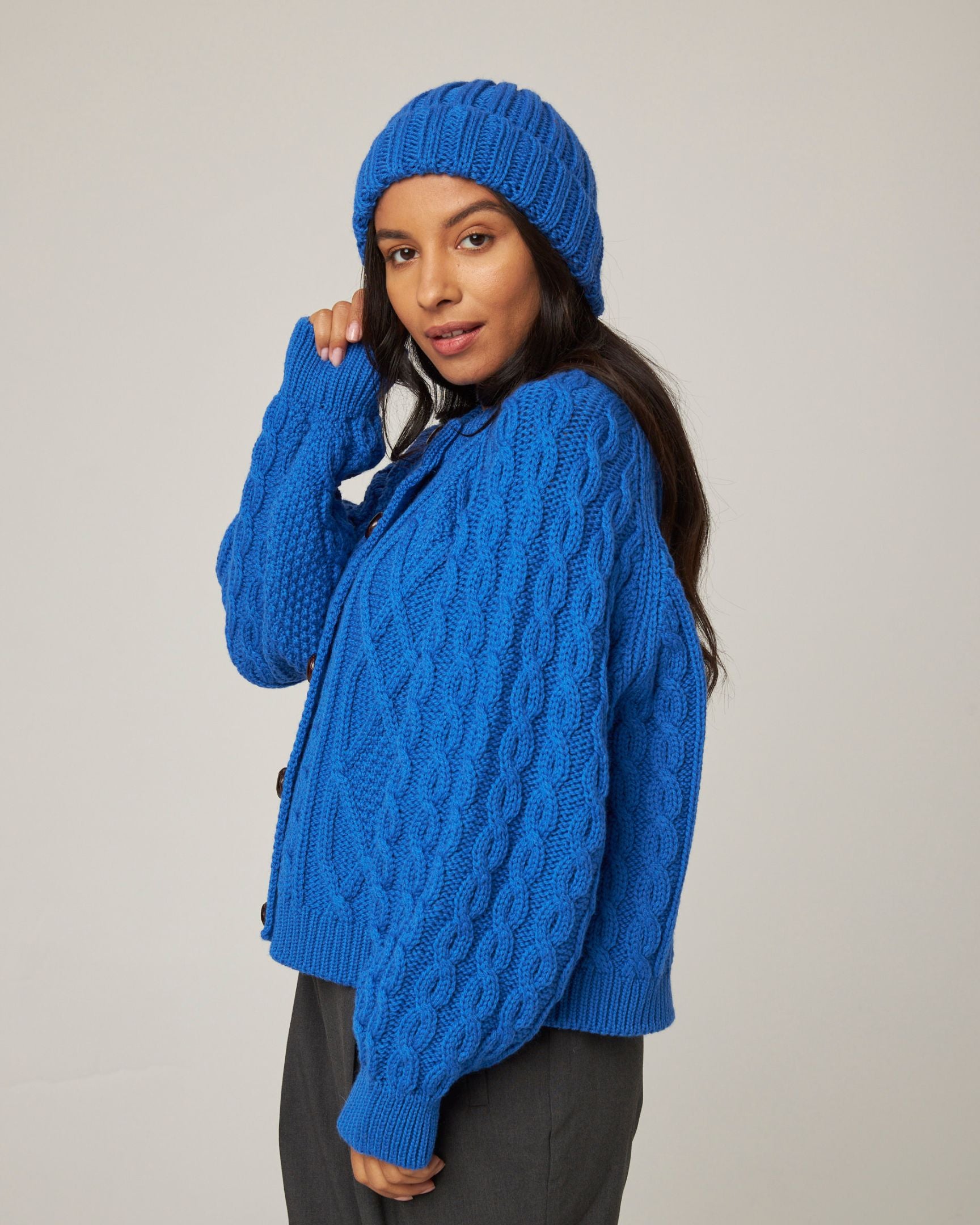 Image of model wearing Milliner Ribbed Beanie. One Size