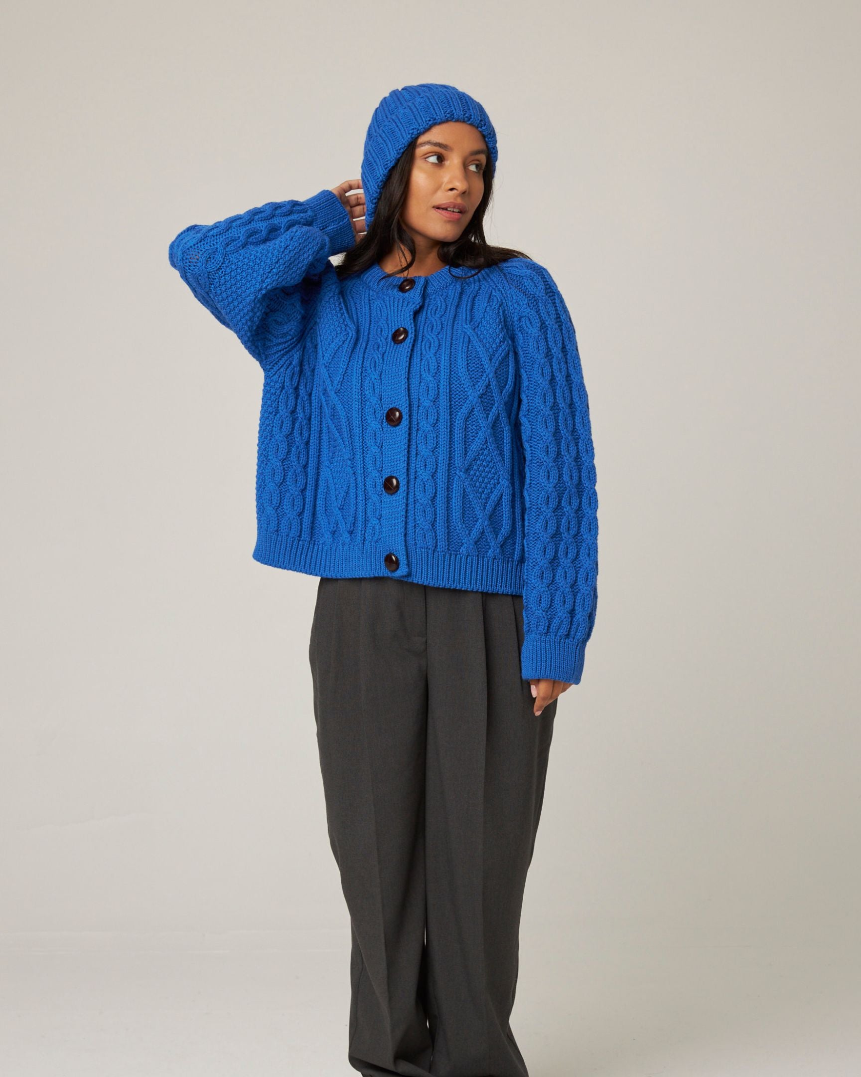 Image of model wearing Milliner Ribbed Beanie. One Size