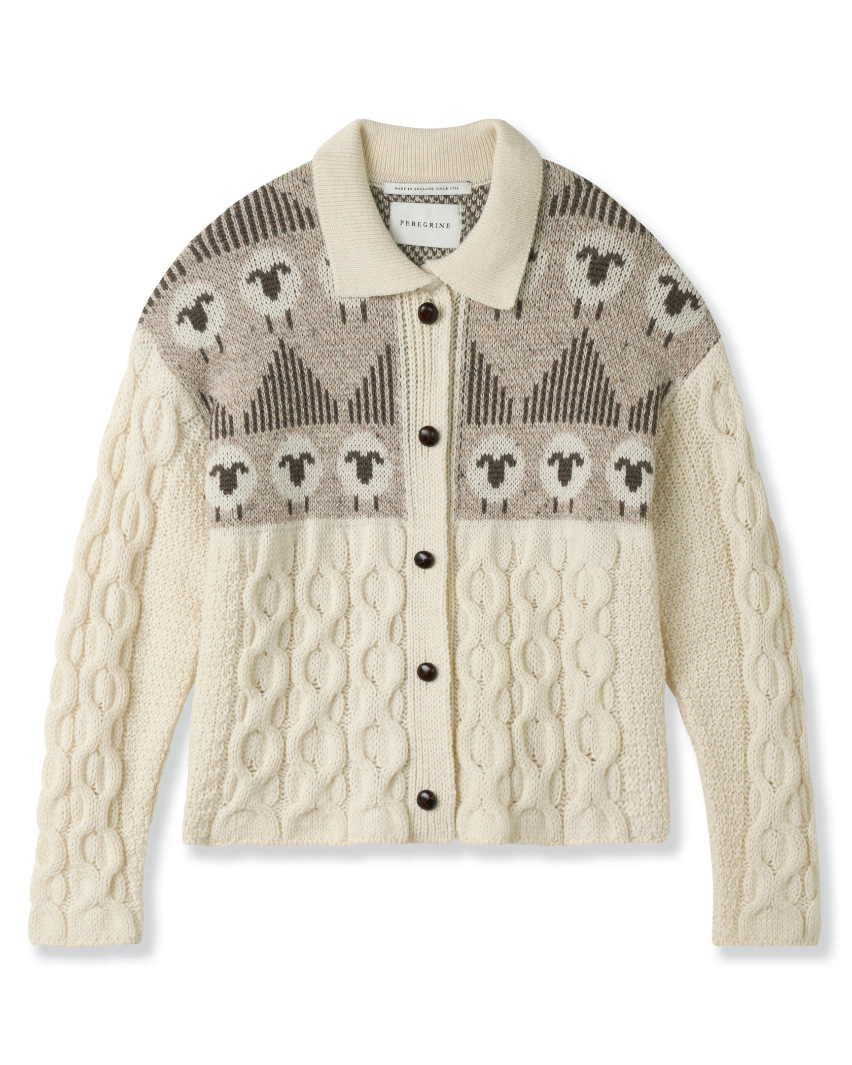 Image of model wearing Megan Sheep Cardigan. 