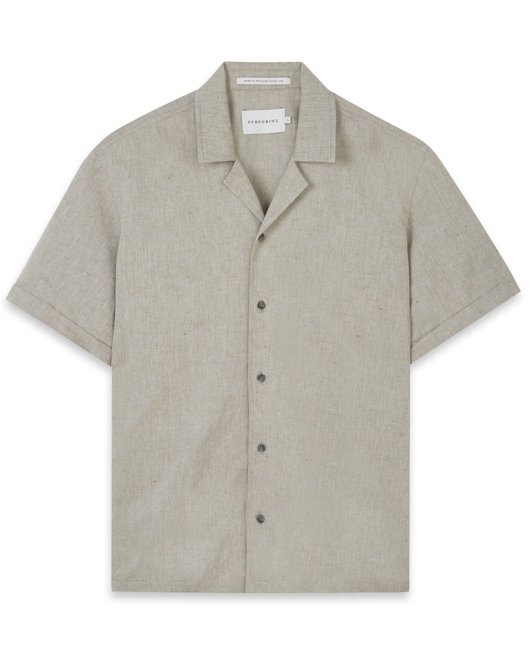 Image of model wearing Linen Short Sleeve Shirt . 