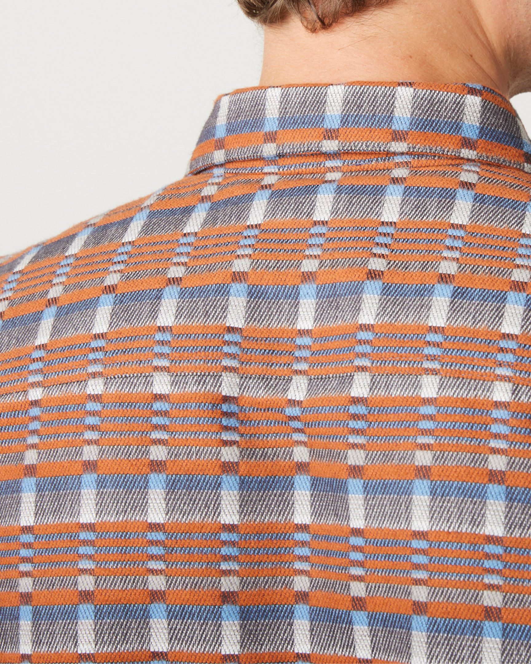 Image of model wearing Tilford Shirt. Model is 6ft1in, chest size 38in and wearing size Large