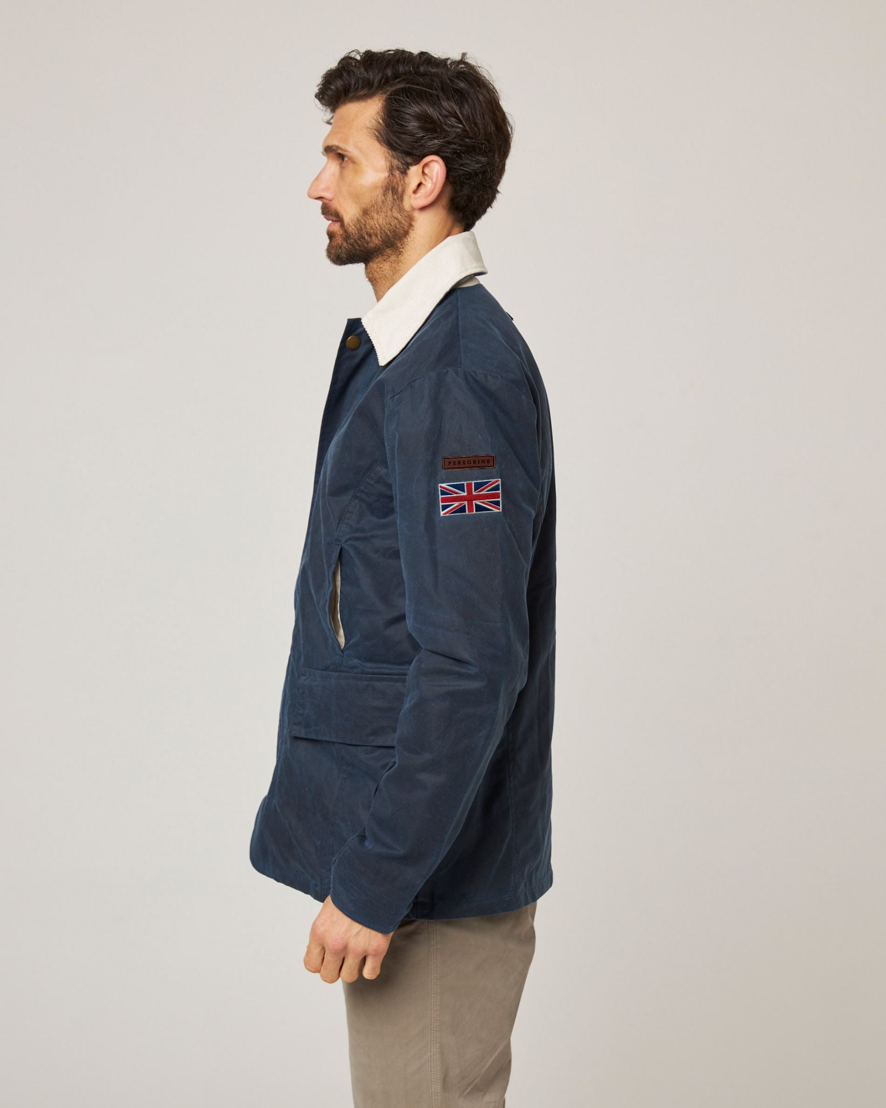Image of model wearing Warwick Waxed Jacket. 
