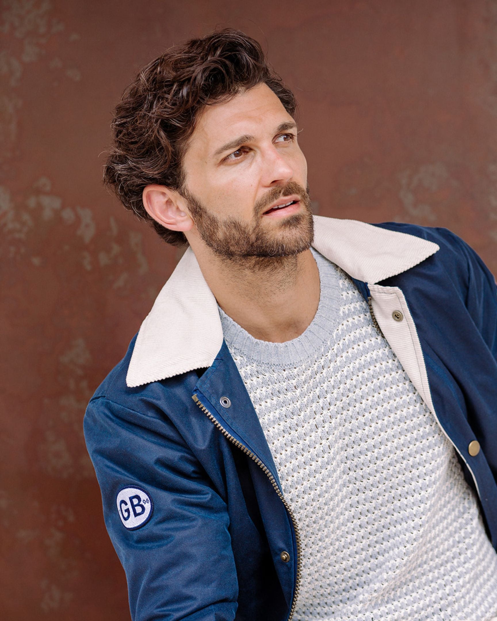 Image of model wearing Warwick Waxed Jacket. 